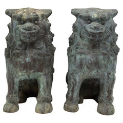 Antique Pair Bronze Foo Dogs, early 20th century