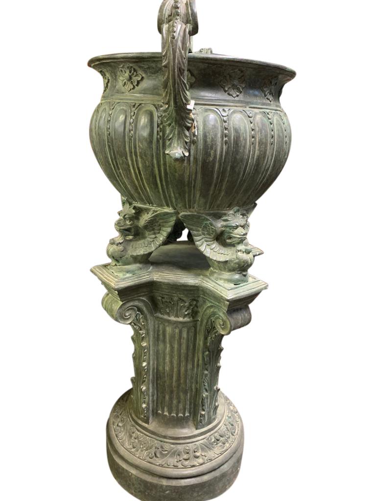 Pair of Bronze Garden Urns, French Architectural Empire Vases, 20th Century For Sale 1