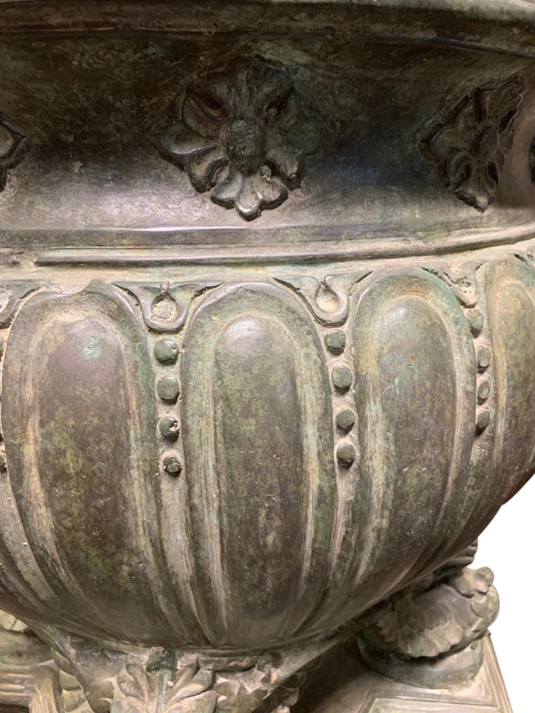 Pair of Bronze Garden Urns, French Architectural Empire Vases, 20th Century For Sale 4
