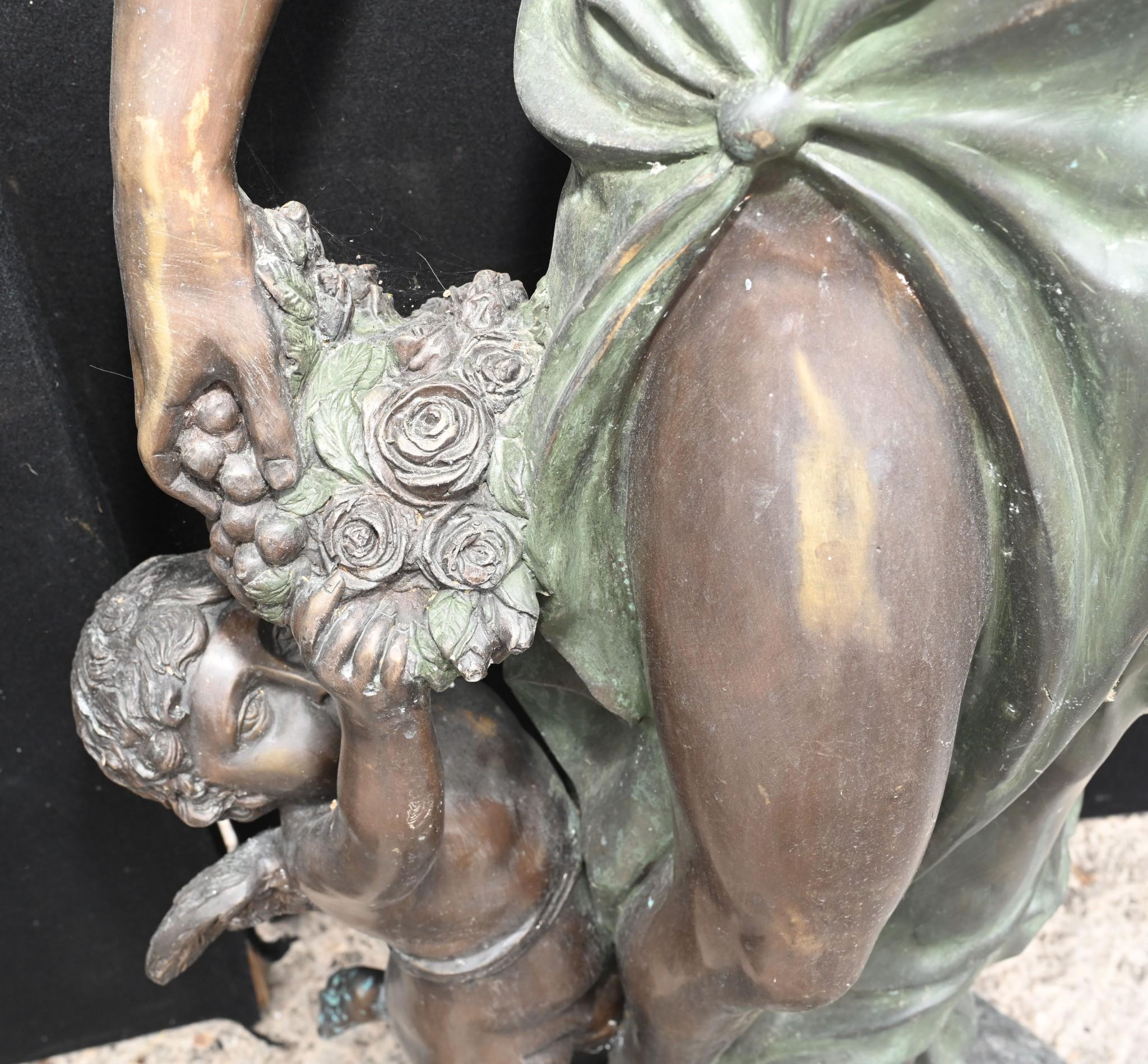 Pair Bronze Italian Maidens Demeter Cherub Statue Classical Garden 5