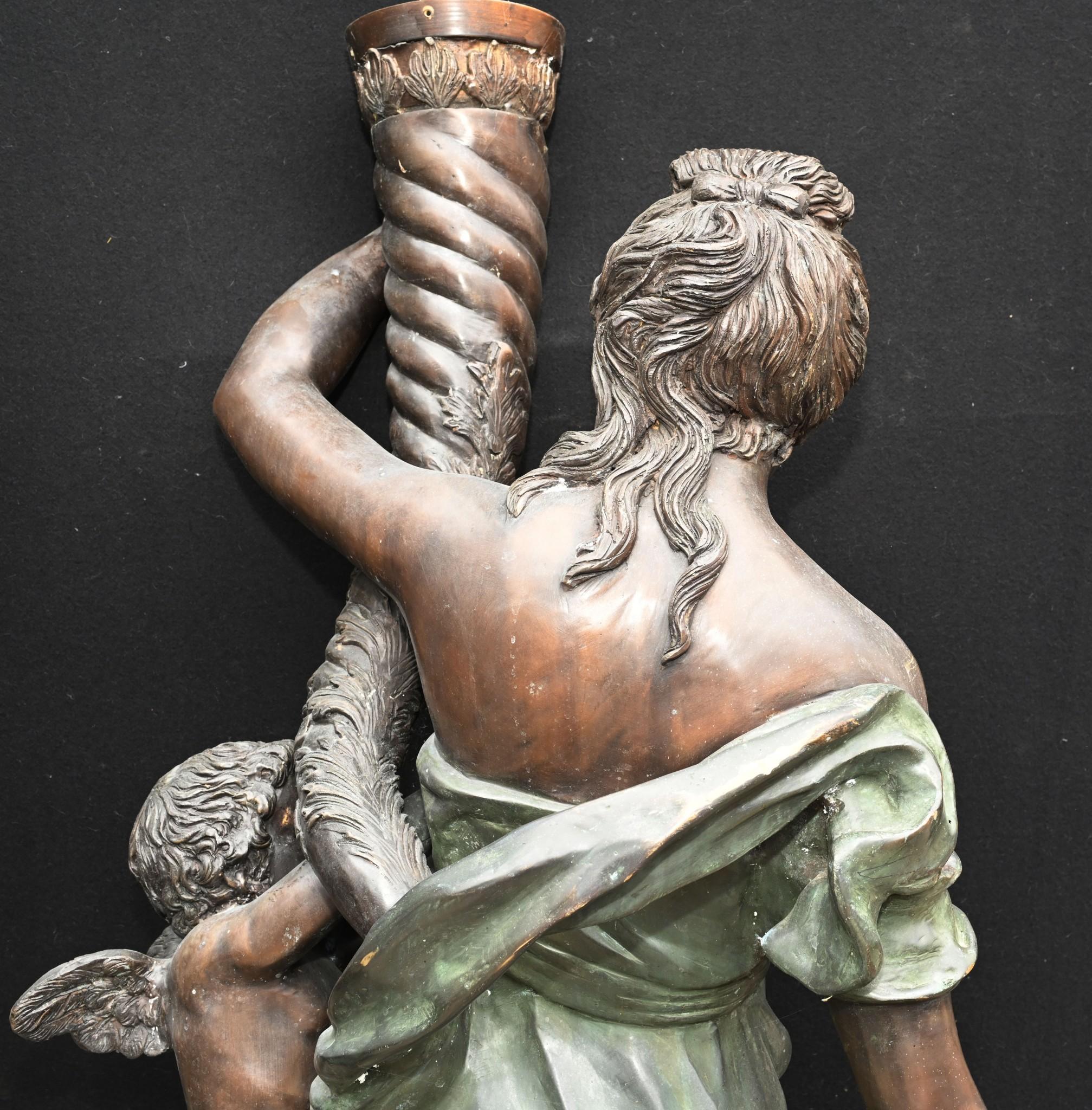 Pair Bronze Italian Maidens Demeter Cherub Statue Classical Garden 8
