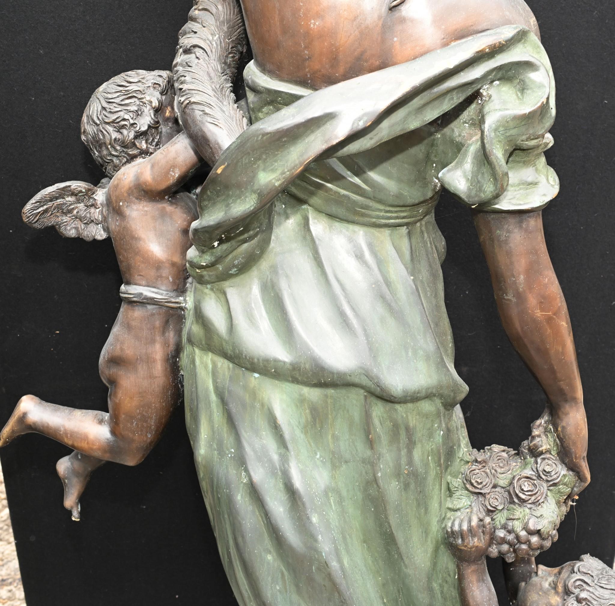 Pair Bronze Italian Maidens Demeter Cherub Statue Classical Garden 1