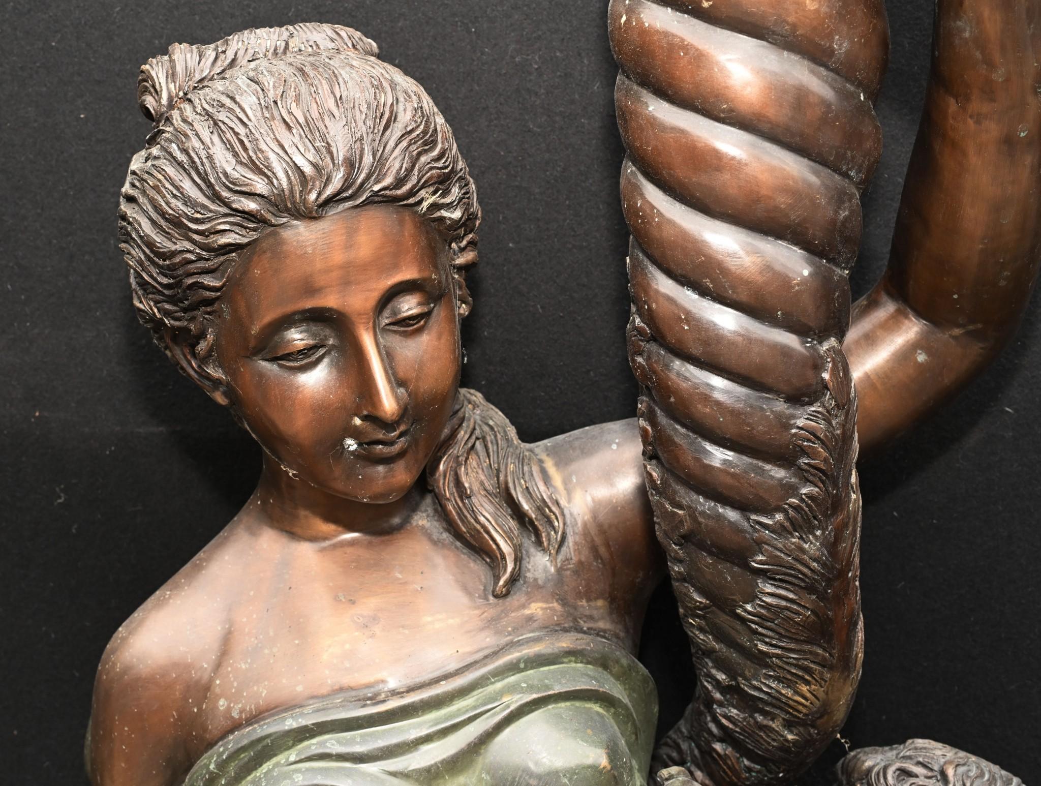 Pair Bronze Italian Maidens Demeter Cherub Statue Classical Garden 2