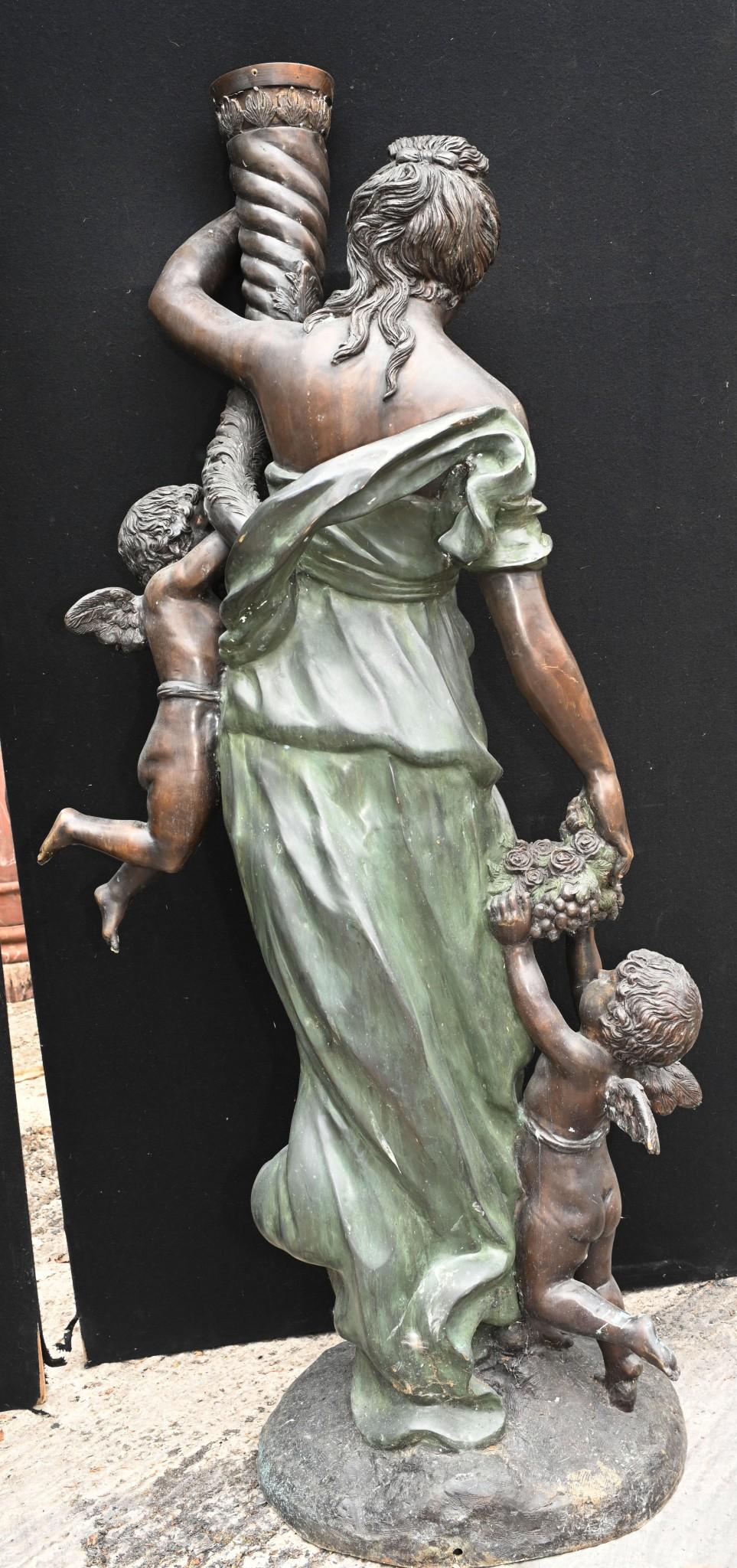 Pair Bronze Italian Maidens Demeter Cherub Statue Classical Garden 3