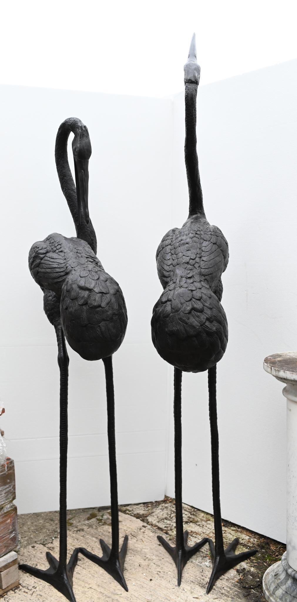 Pair Bronze Japanese Cranes - Storks Garden Birds In Good Condition For Sale In Potters Bar, GB