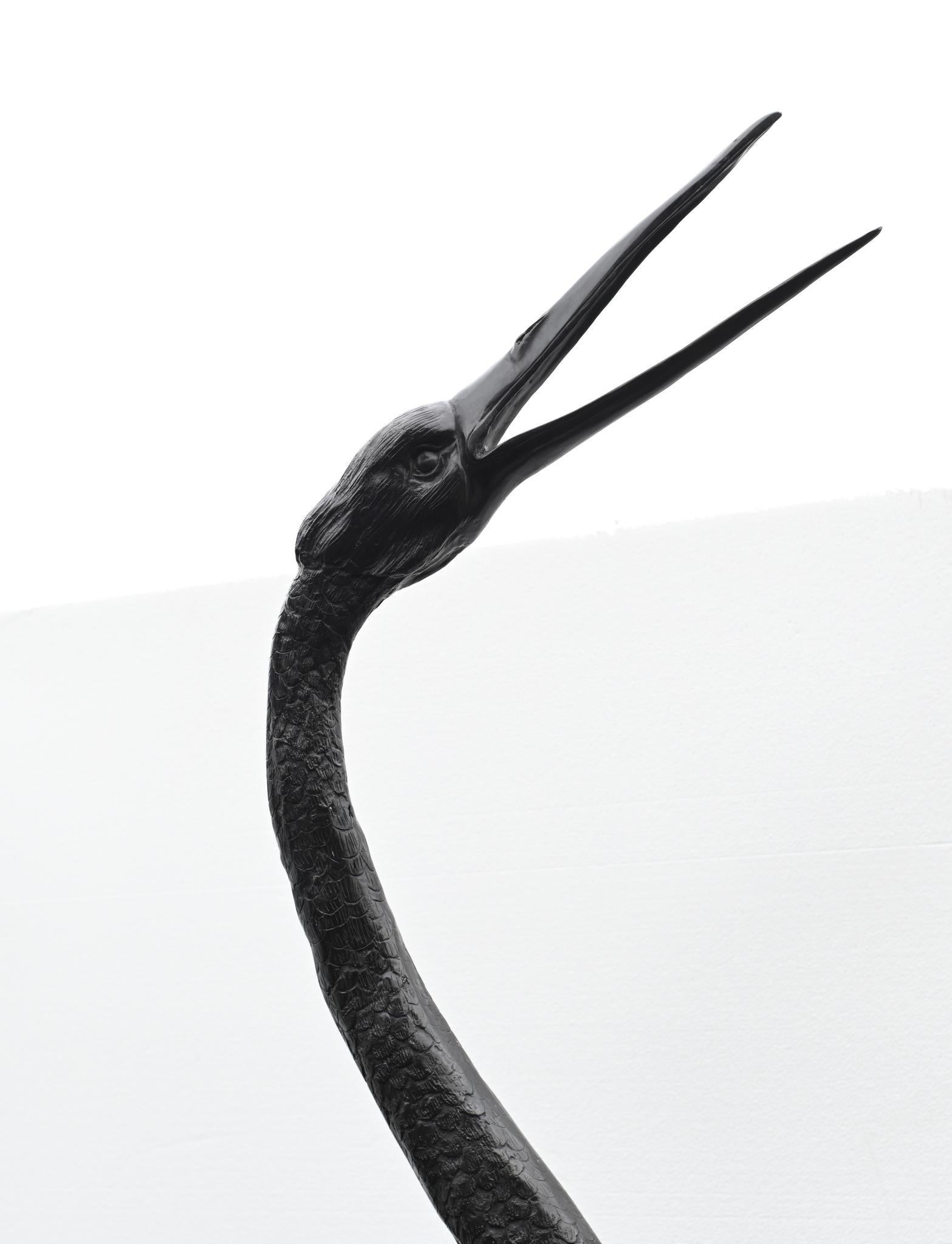 Pair Bronze Japanese Cranes - Storks Garden Birds For Sale 1