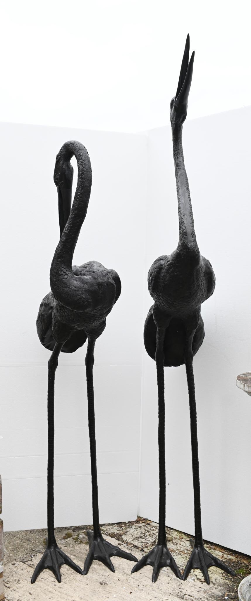 Pair Bronze Japanese Cranes - Storks Garden Birds For Sale 2