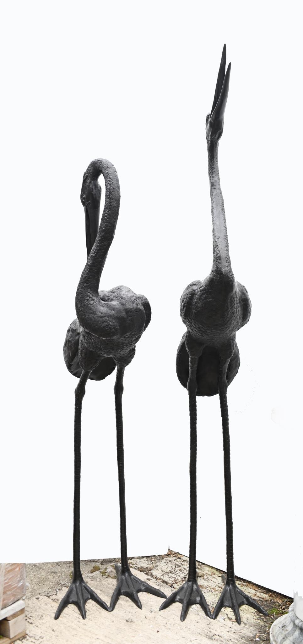 Pair Bronze Japanese Cranes - Storks Garden Birds For Sale 4