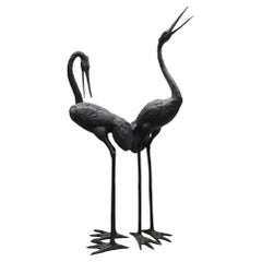 Pair Bronze Japanese Cranes - Storks Garden Birds