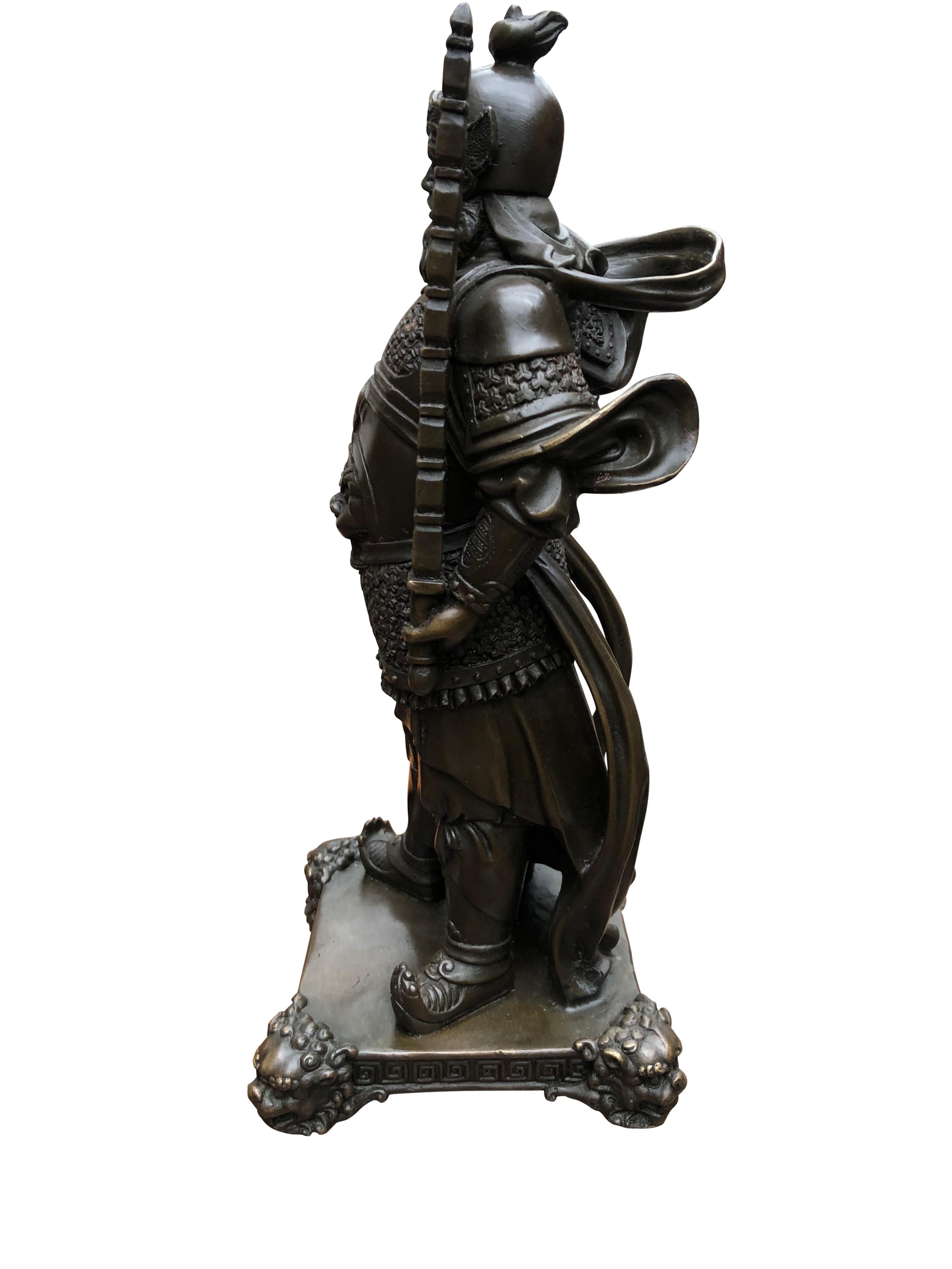 French Pair of Bronze Japanese Samurai Warrior Statues Military Art, 20th Century