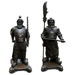 Pair of Bronze Japanese Samurai Warrior Statues Military Art, 20th Century