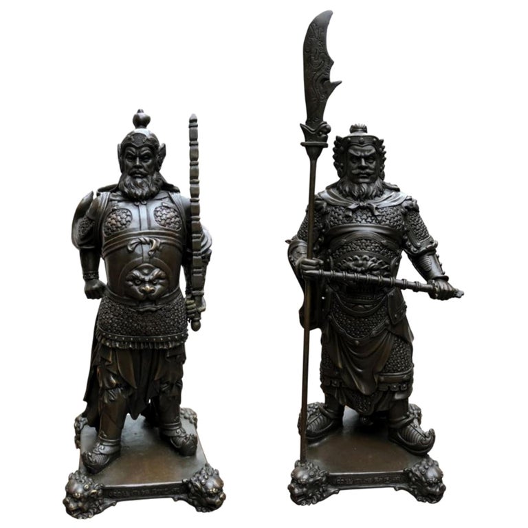 Pair of Bronze Japanese Samurai Warrior Statues Military Art, 20th