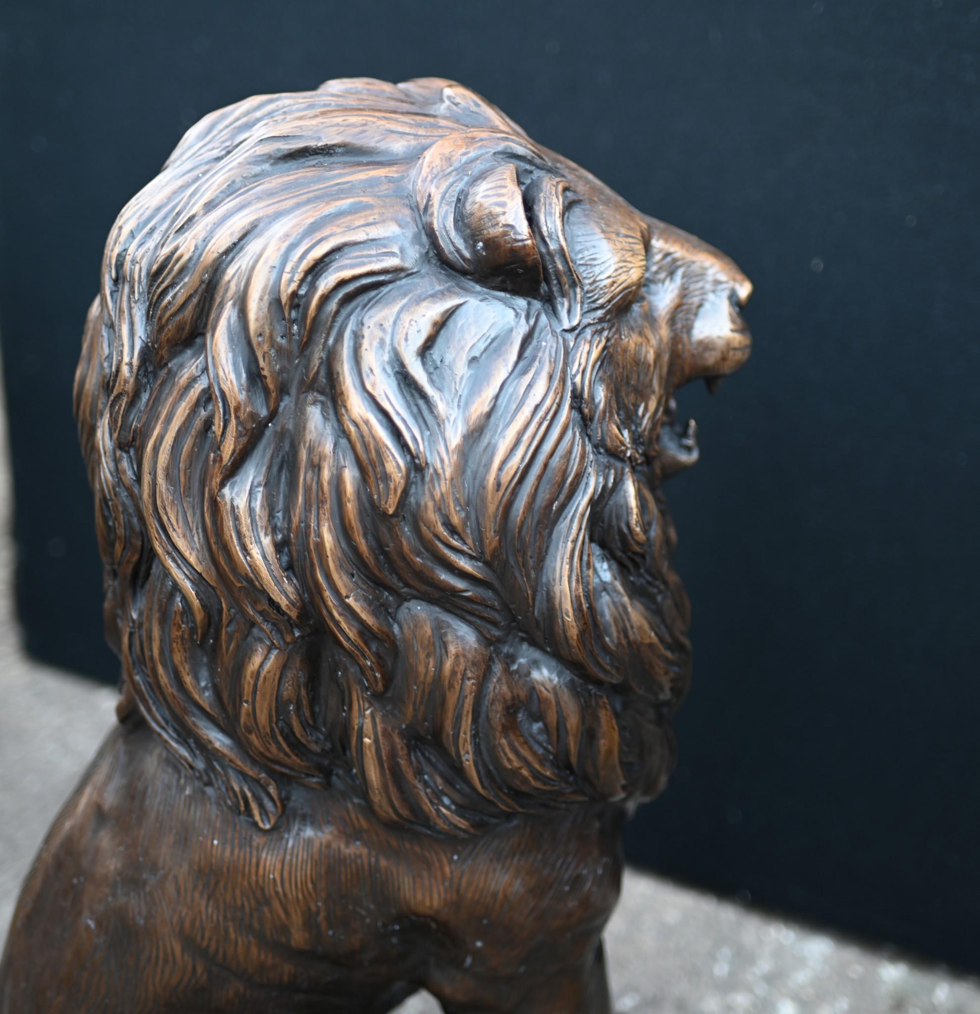 Pair Bronze Lion Gatekeeper Statues Canova Garden Cats 4