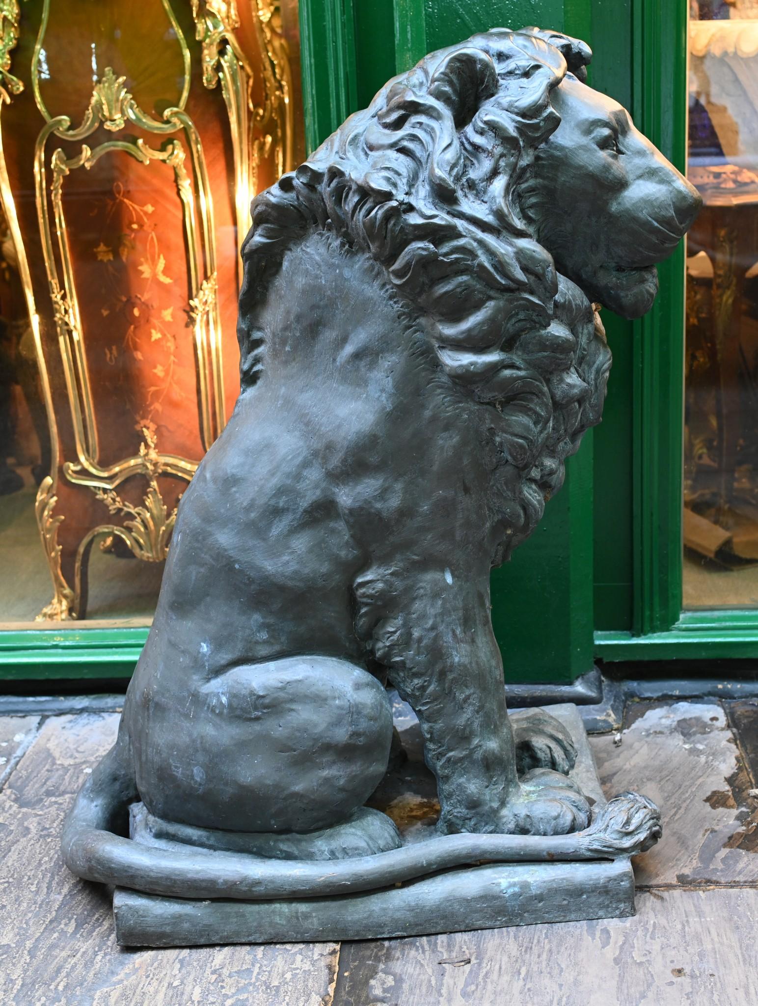 Pair Bronze Lion Gatekeeper Statues Medici Lions For Sale 1