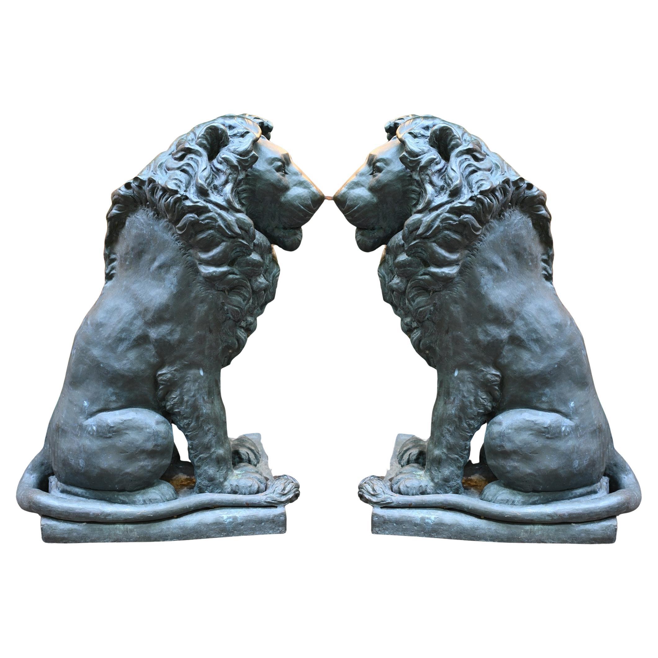 Pair Bronze Lion Gatekeeper Statues Medici Lions For Sale