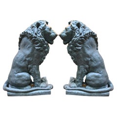Pair Bronze Lion Gatekeeper Statues Medici Lions