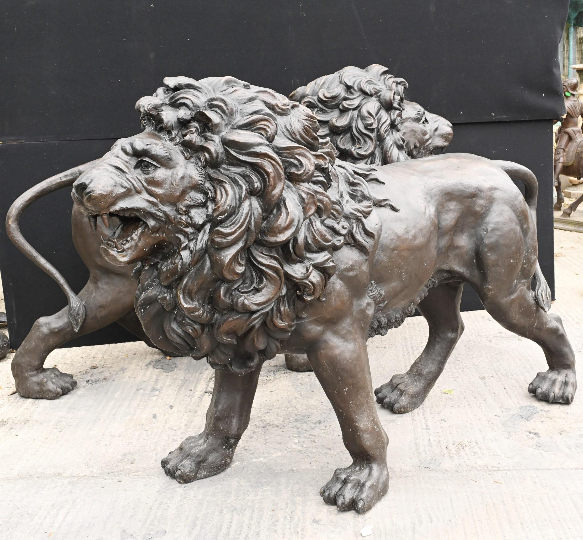 Pair Bronze Lions Monumental Cat Statues Gatekeepers Medici For Sale 5