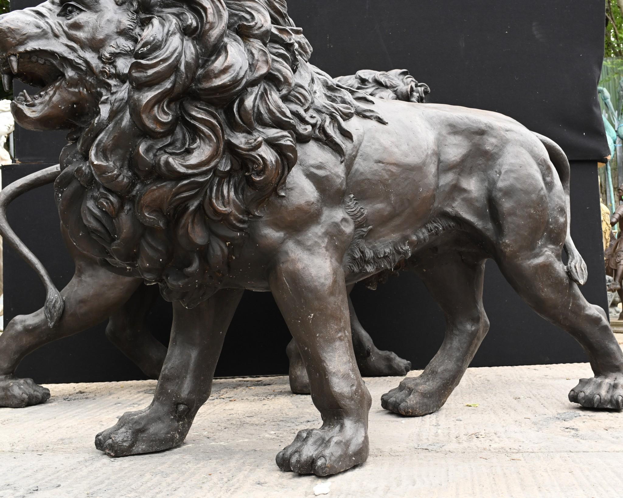 Pair Bronze Lions Monumental Cat Statues Gatekeepers Medici For Sale 10