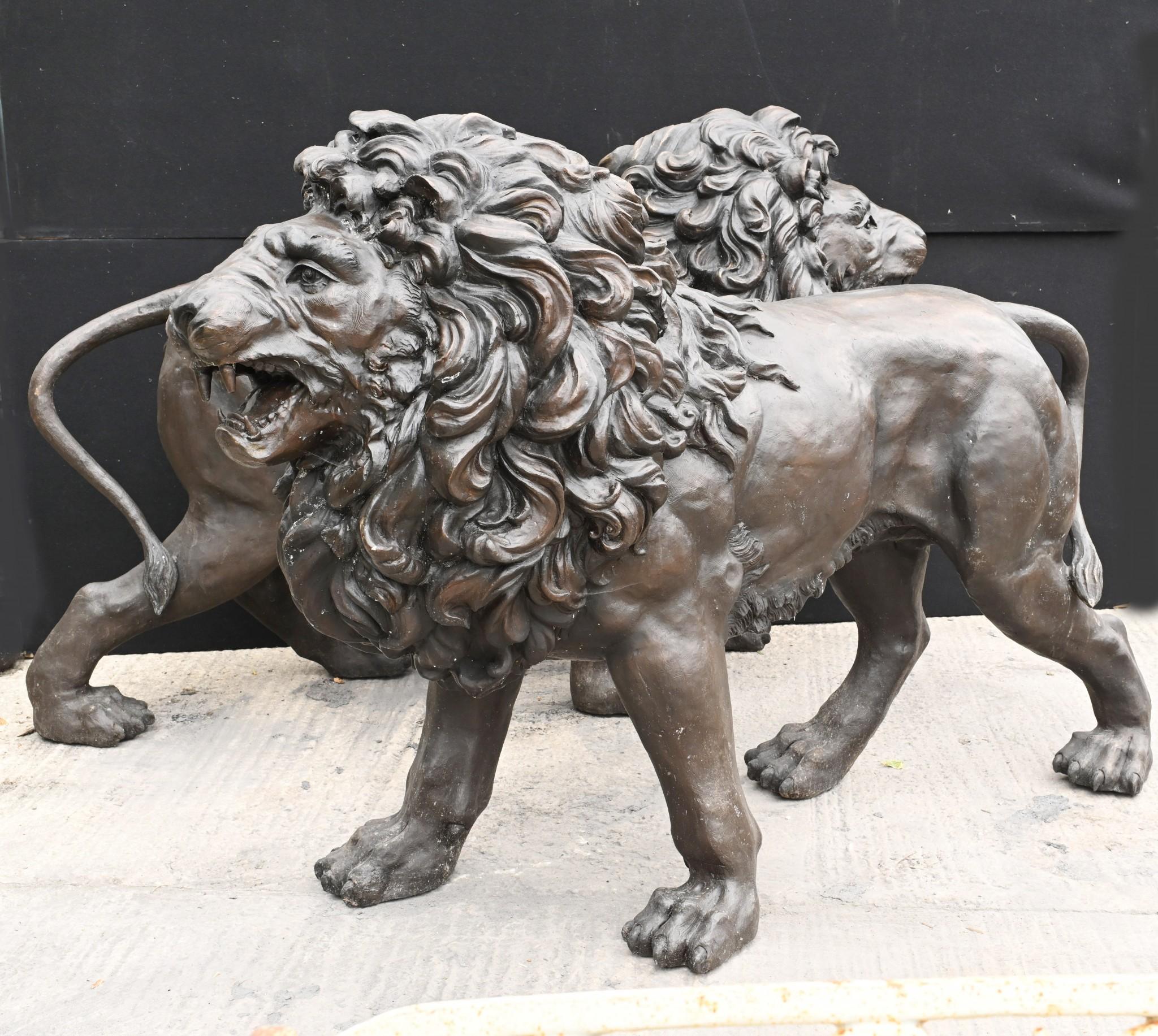 Paire de statues monumentales de lions en bronze représentant des gardiens Médicis en vente 13