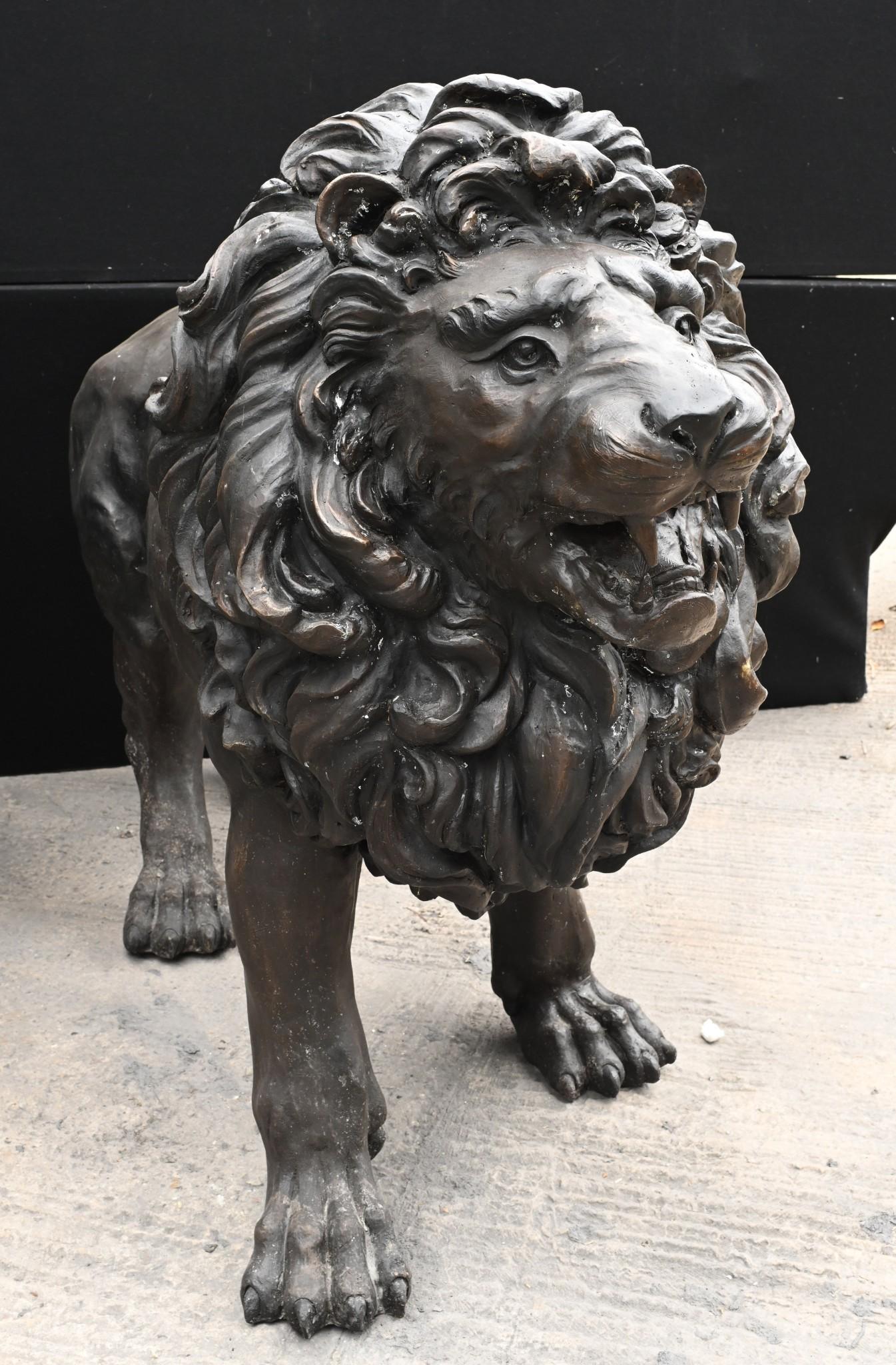 Pair Bronze Lions Monumental Cat Statues Gatekeepers Medici For Sale 1