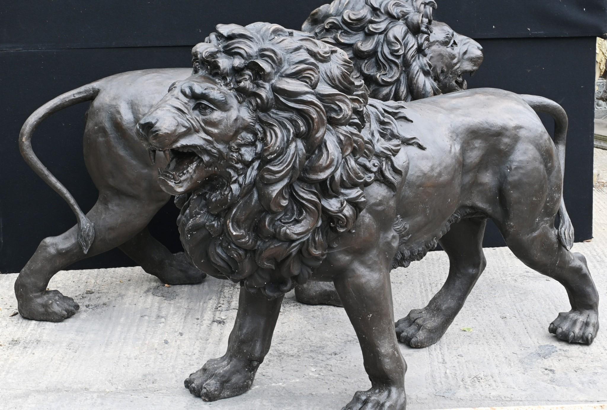 Pair Bronze Lions Monumental Cat Statues Gatekeepers Medici For Sale 3
