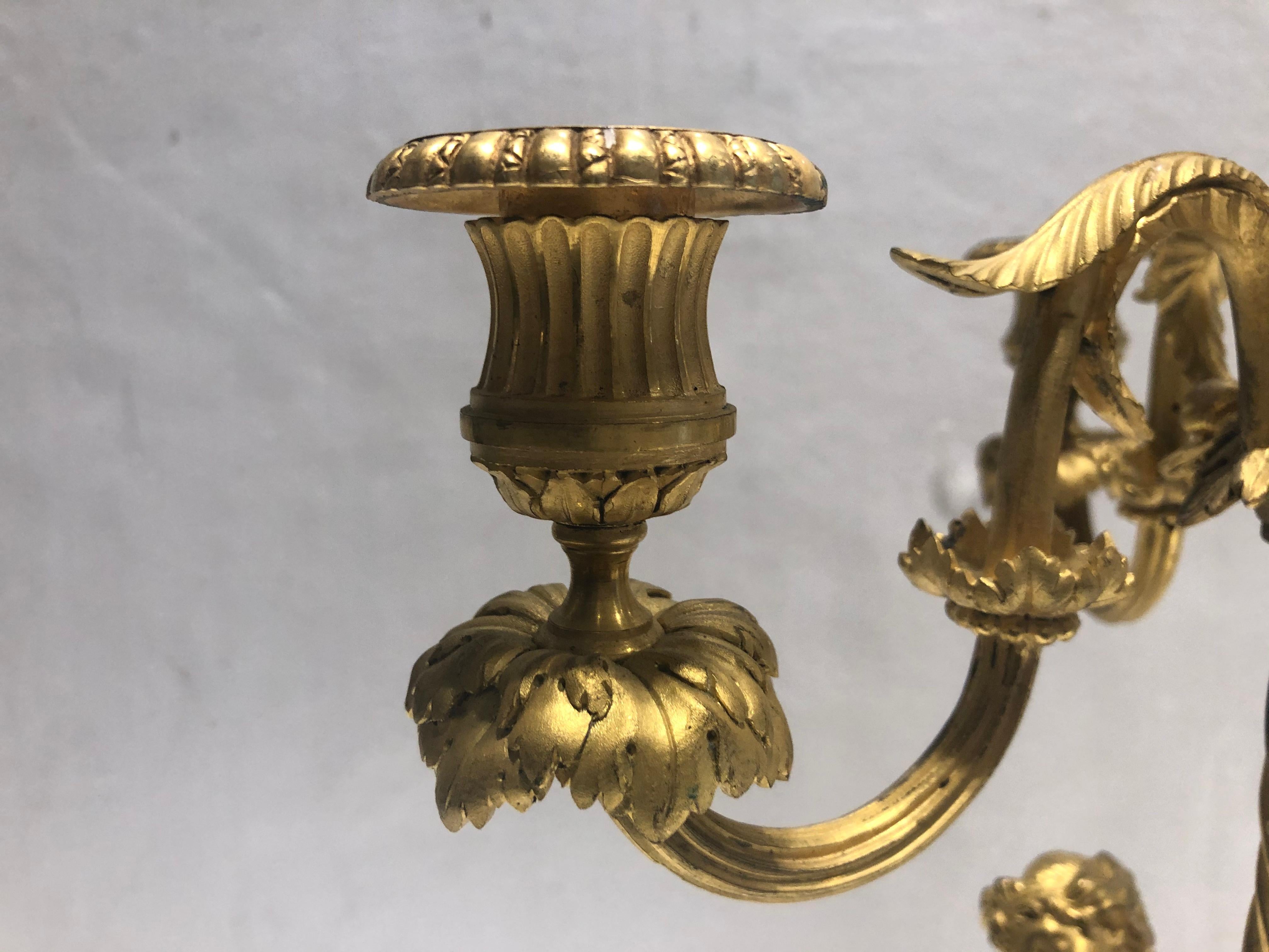 Pair Bronze & Marble Candelabras In Excellent Condition For Sale In Dallas, TX