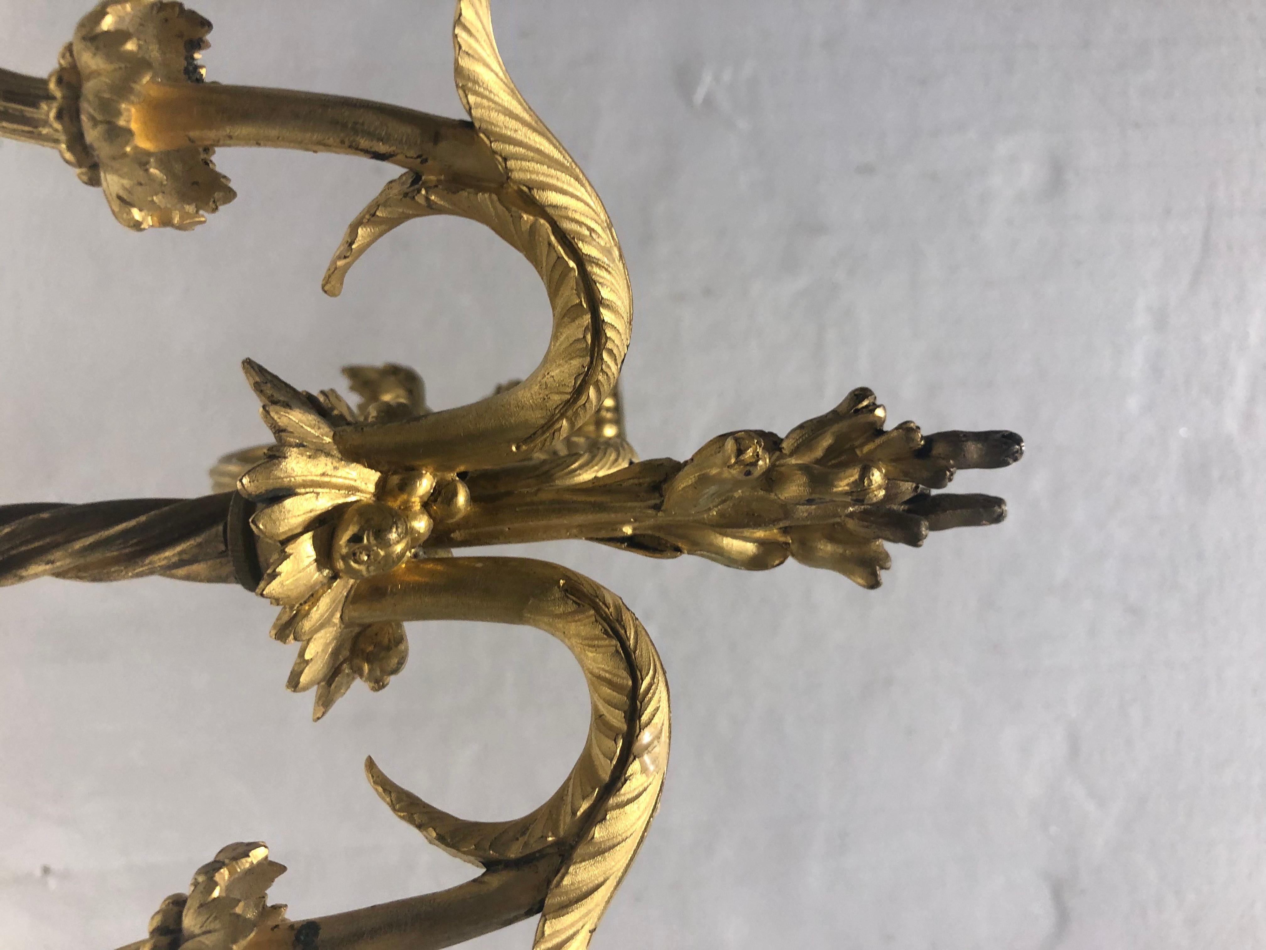 19th Century Pair Bronze & Marble Candelabras For Sale