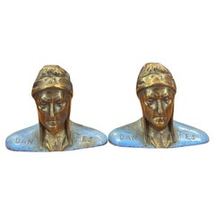 Pair Bronze Patinated Polychrome "Dante" Bookends by Pompeian Bronze