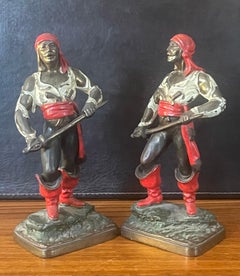 Pair Bronze Patinated Polychrome Pirate Bookends by Pompeian Bronze