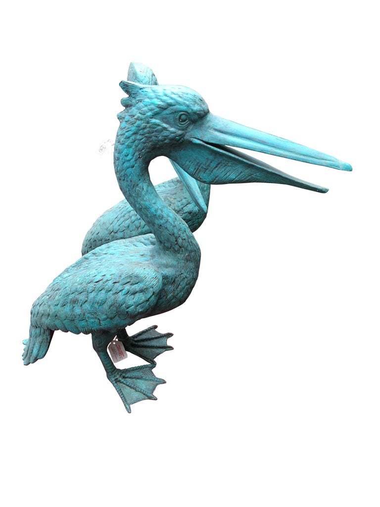Pair of Bronze Pelican Birds Garden Statues Bird, 20th Century at