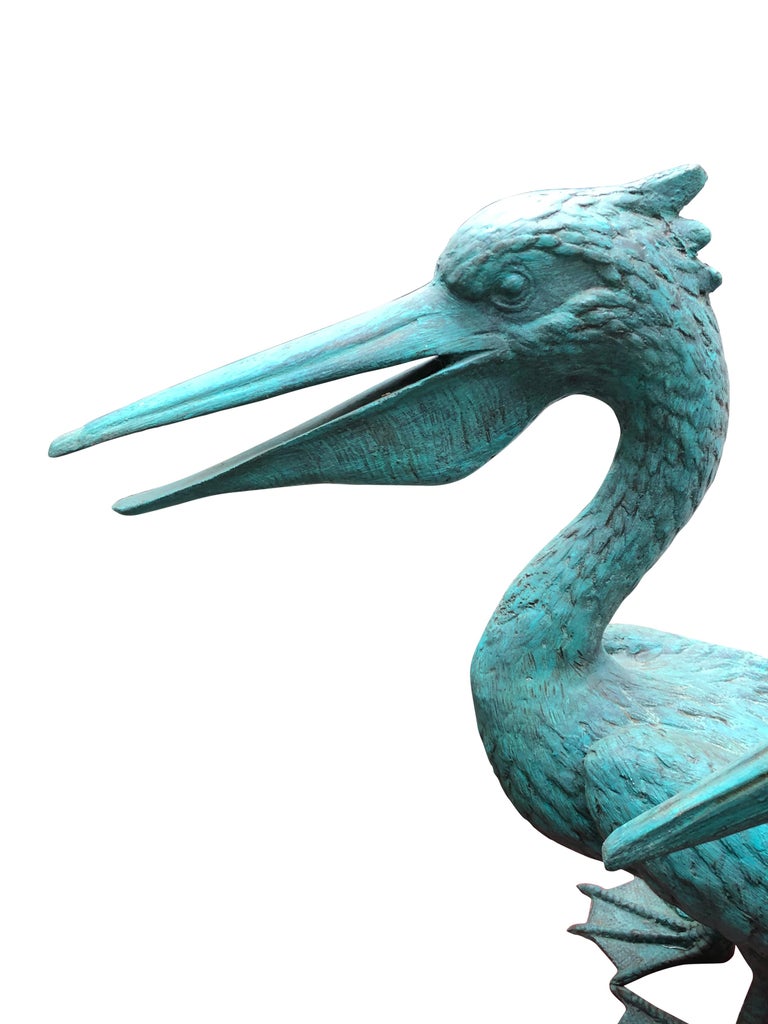 Pair of Bronze Pelican Birds Garden Statues Bird, 20th Century at