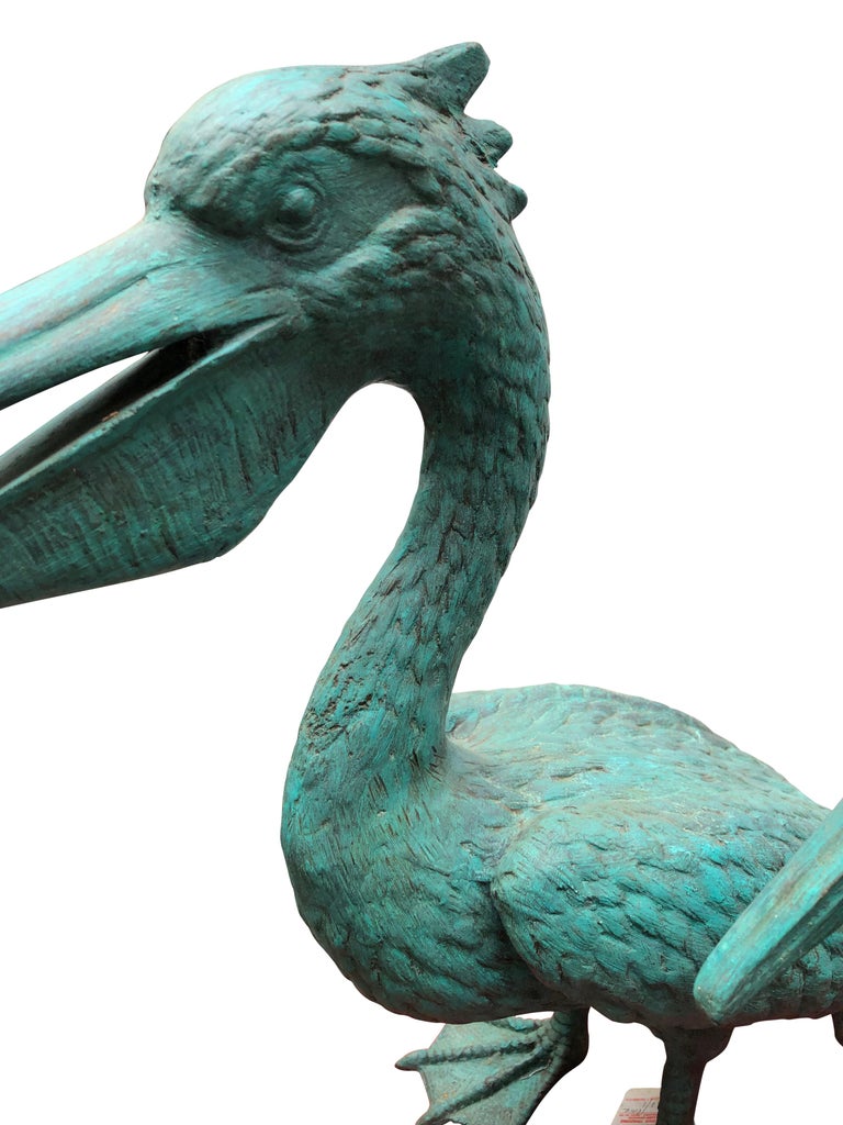 Pair of Bronze Pelican Birds Garden Statues Bird, 20th Century at
