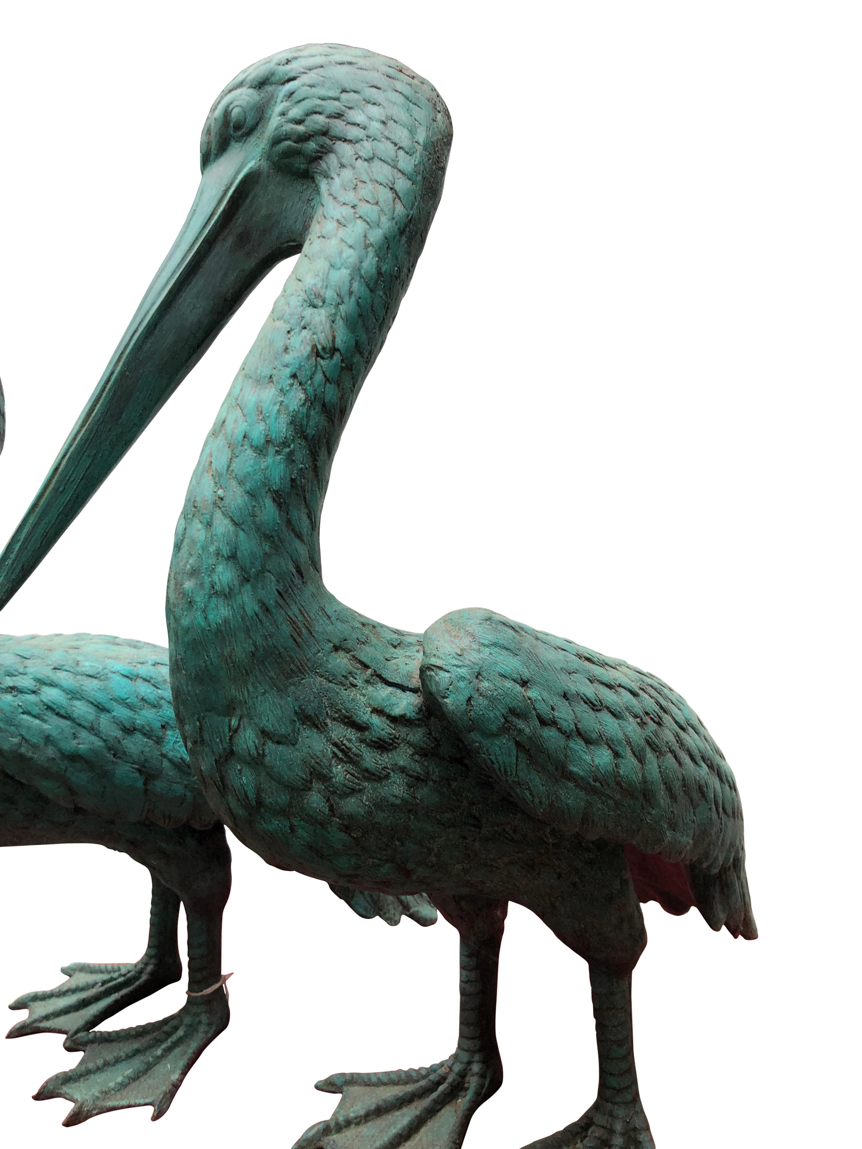 Pair of Bronze Pelican Birds Garden Statues Bird, 20th Century In Excellent Condition In London, GB