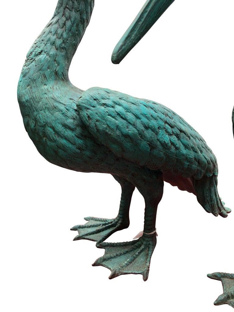 Pair of Bronze Pelican Birds Garden Statues Bird, 20th Century at