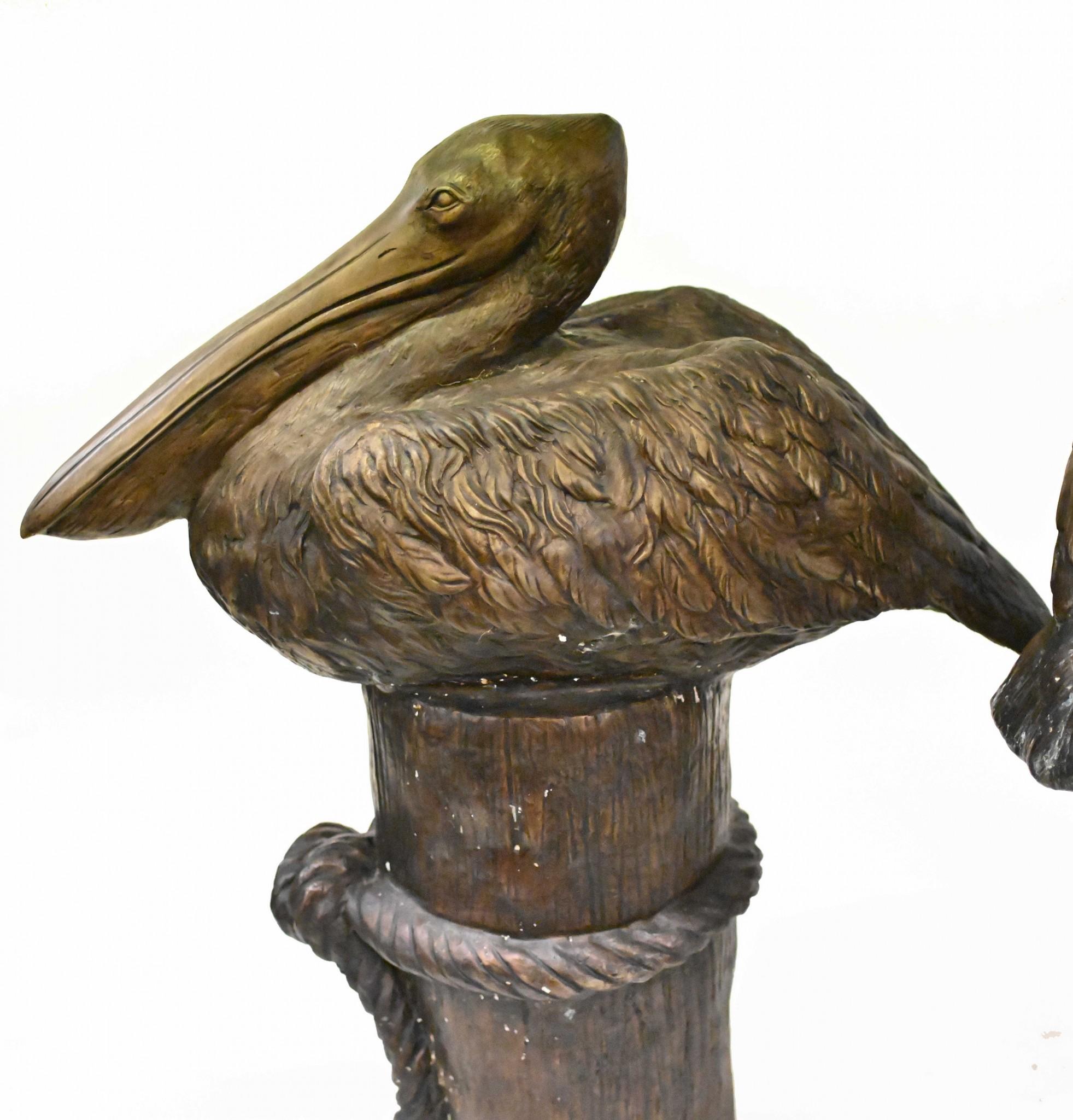 Pair Bronze Pelicans - Large Pacific California Sea Bird Statues For Sale 1