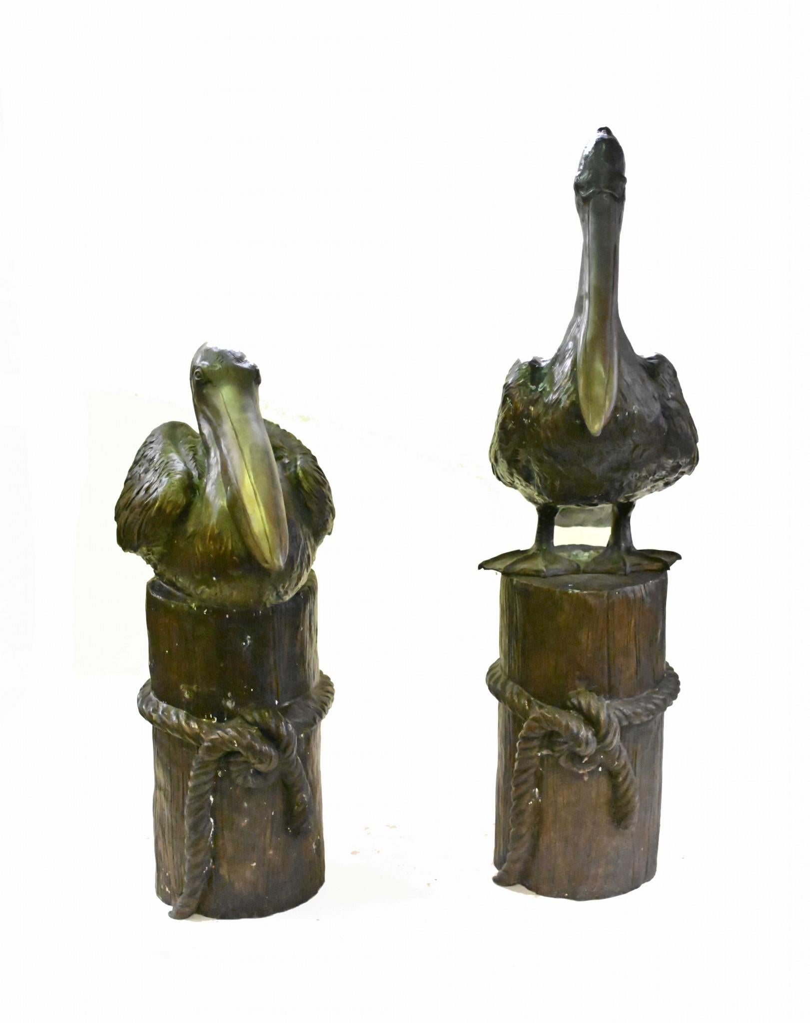 Pair Bronze Pelicans - Large Pacific California Sea Bird Statues For Sale 3
