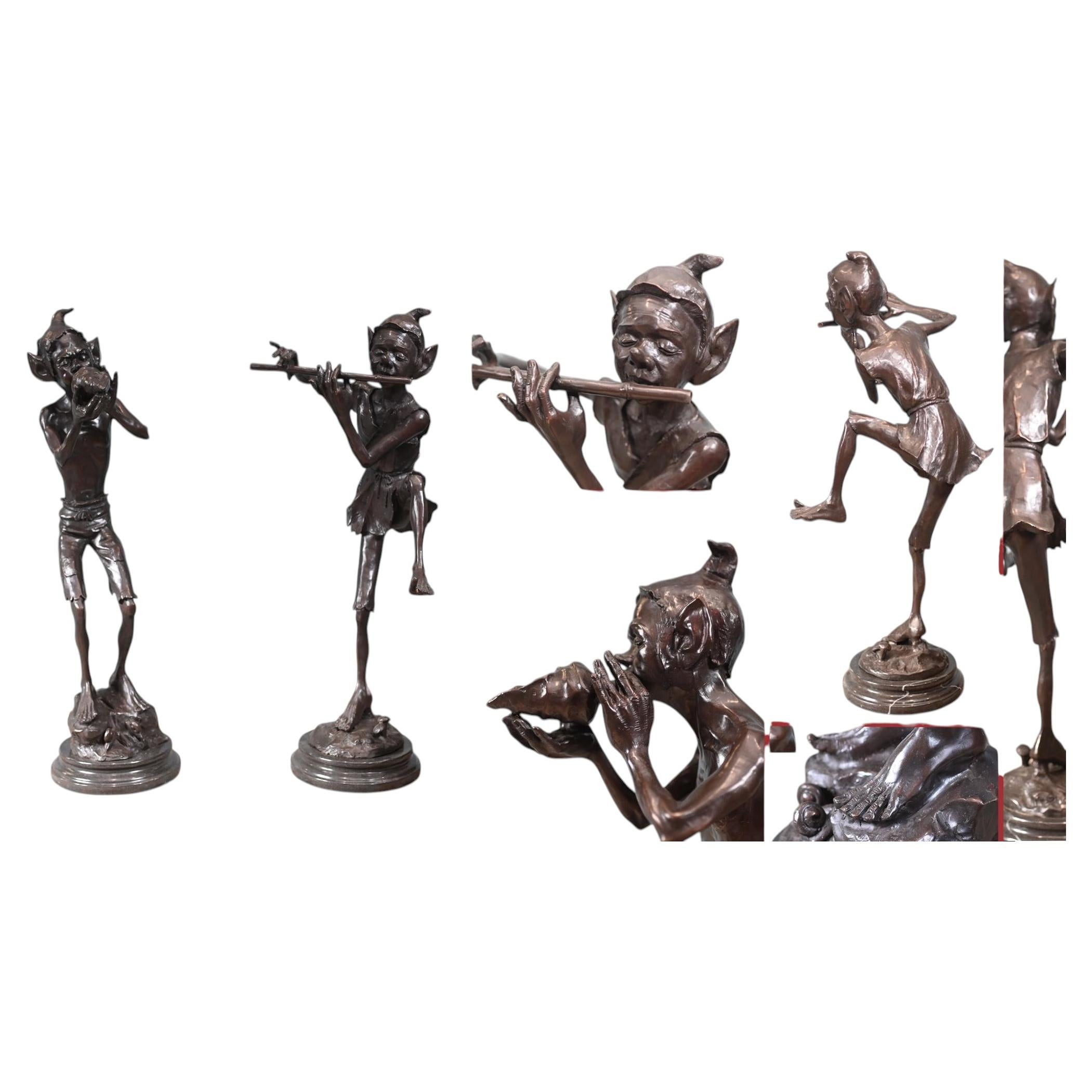 Pair Bronze Pixie Statues Elph Fairey Piper Casting