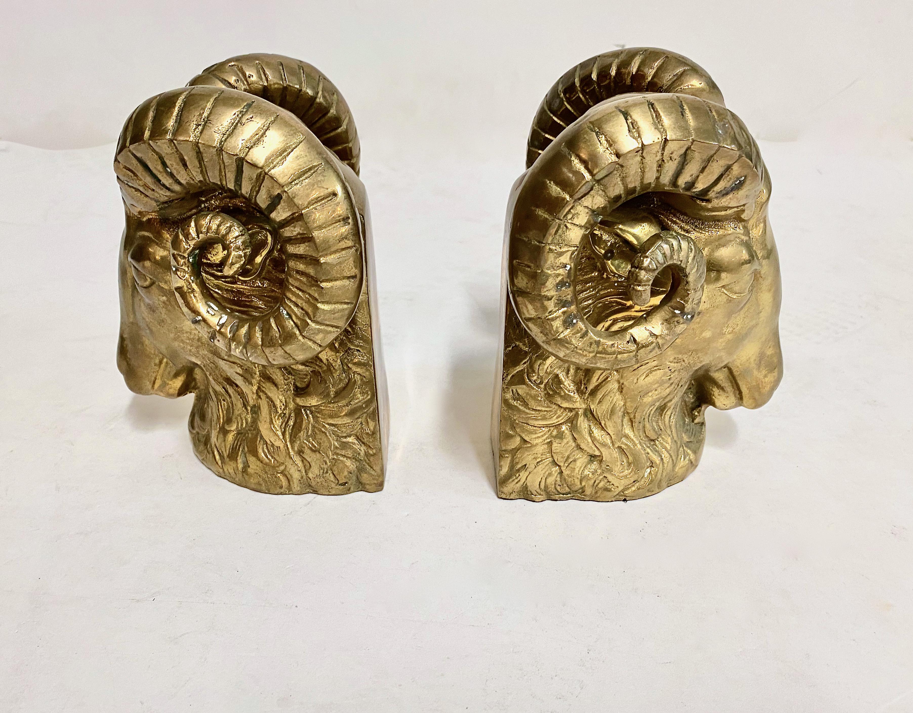 This is a sculpted pair of ram's head bronze bookend that are well cast and finely executed. These bookends would make a great accent pieces to any type of bookcase from modern to traditional.