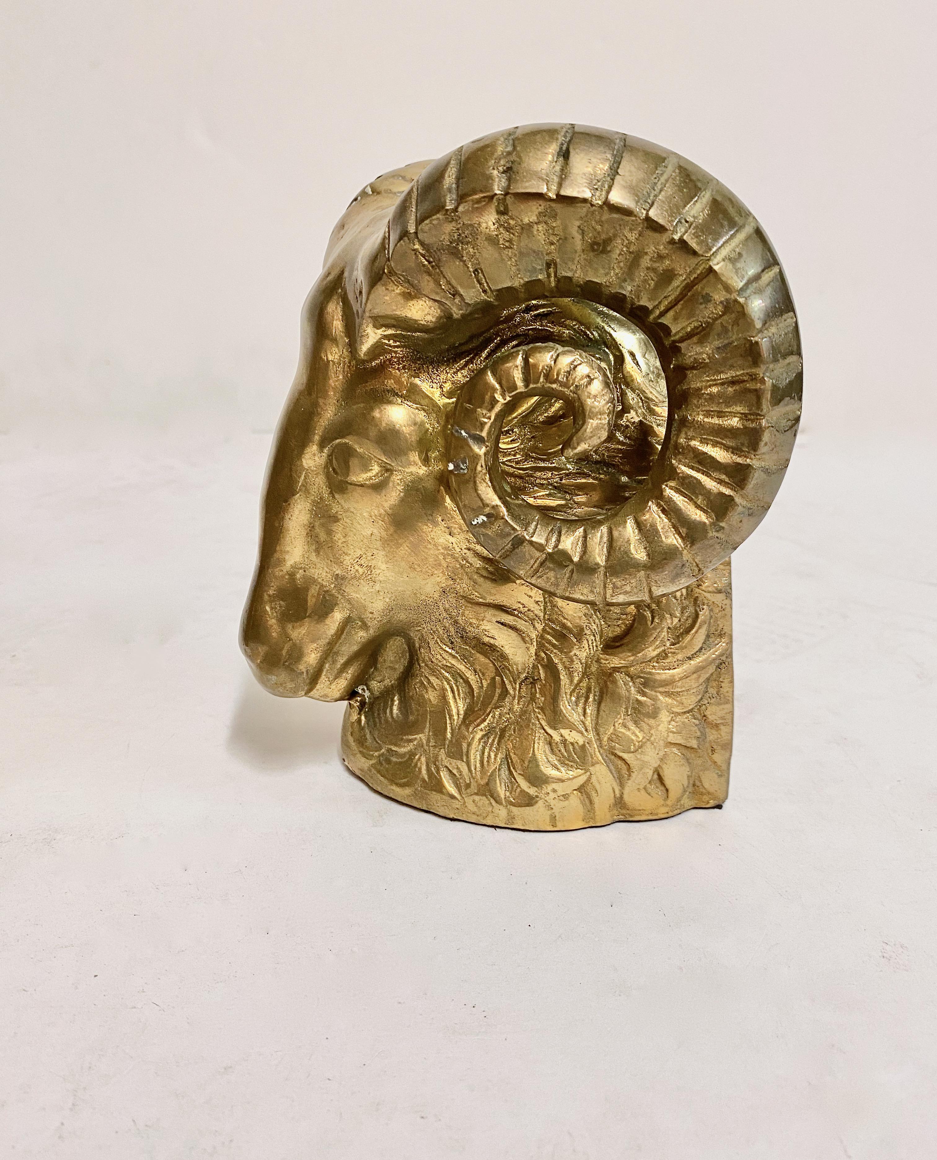 Neoclassical Pair Bronze Ram's Head Bookends