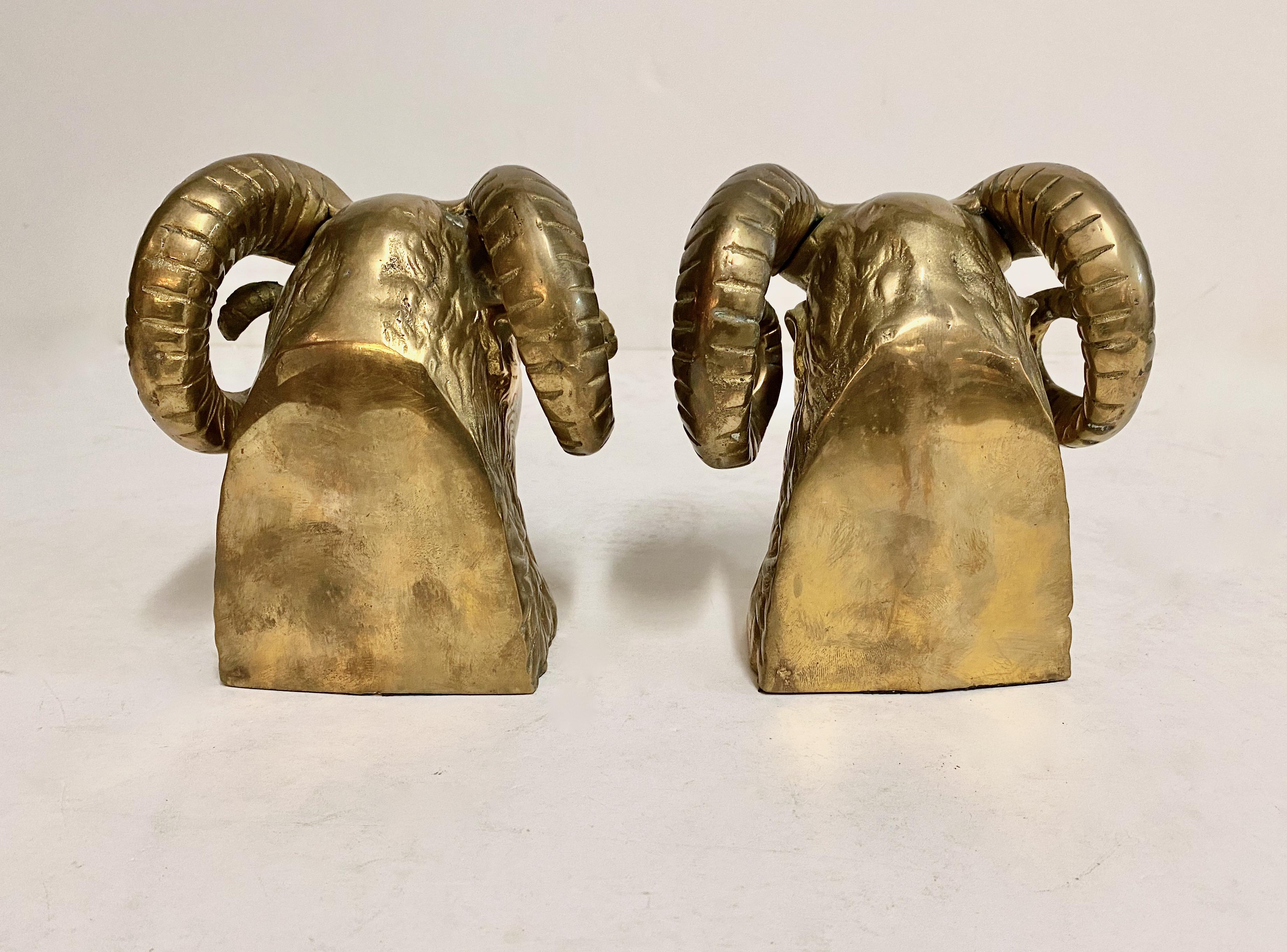 Pair Bronze Ram's Head Bookends In Good Condition In Pasadena, CA