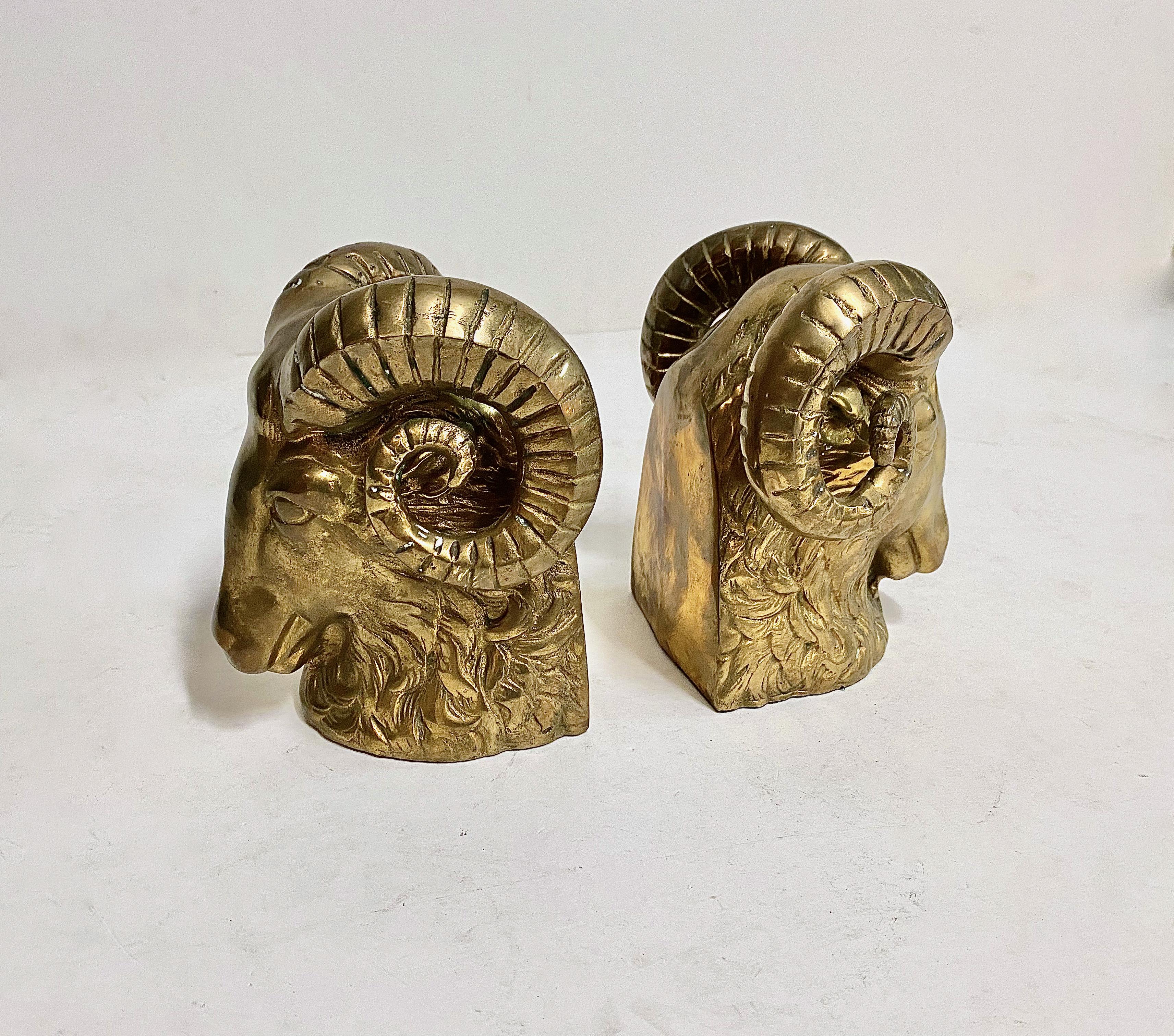 20th Century Pair Bronze Ram's Head Bookends