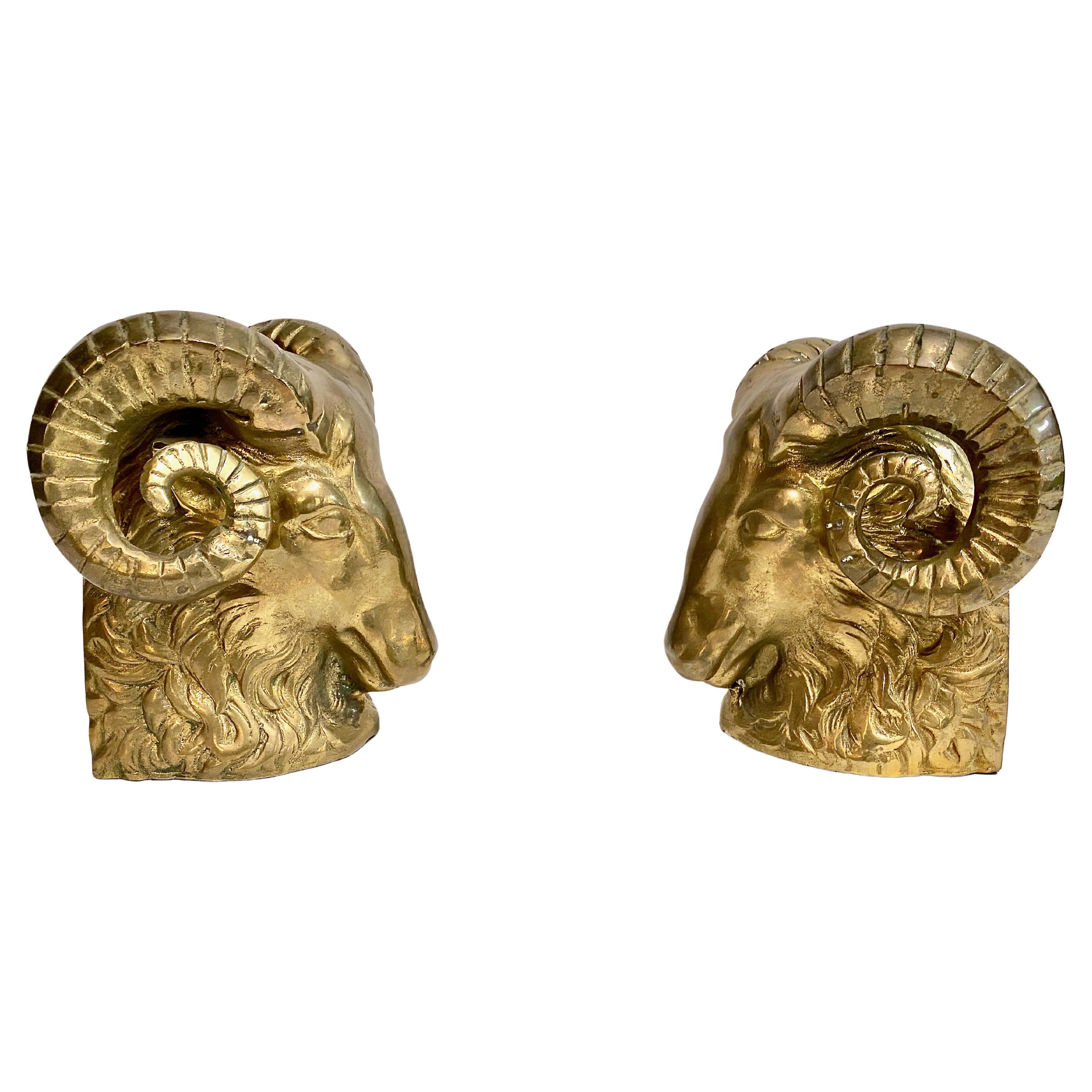 Pair Bronze Ram's Head Bookends