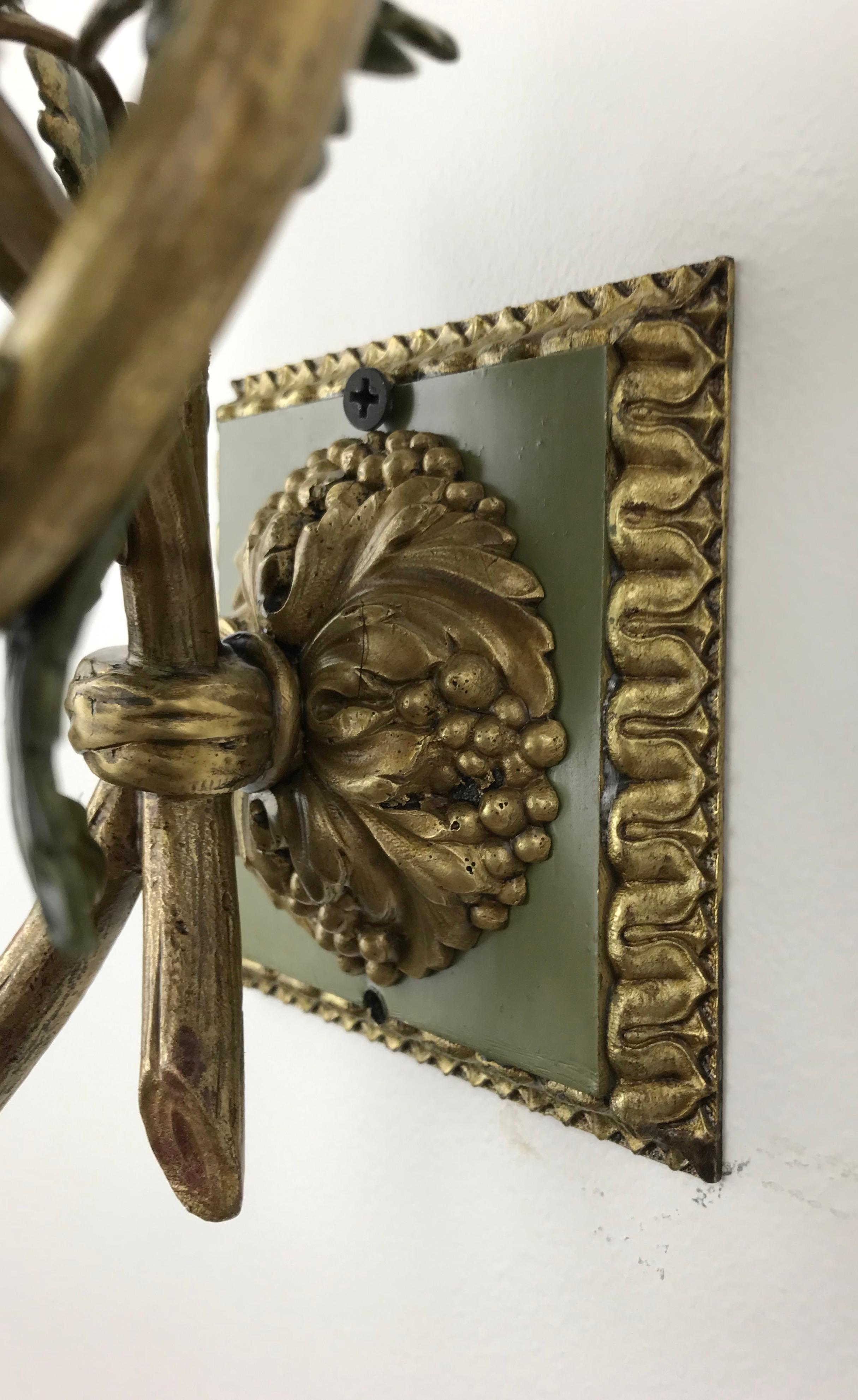 Pair Bronze Sconces With Porcelain Flowers by E. F. Caldwell In Good Condition In Pittsburgh, PA