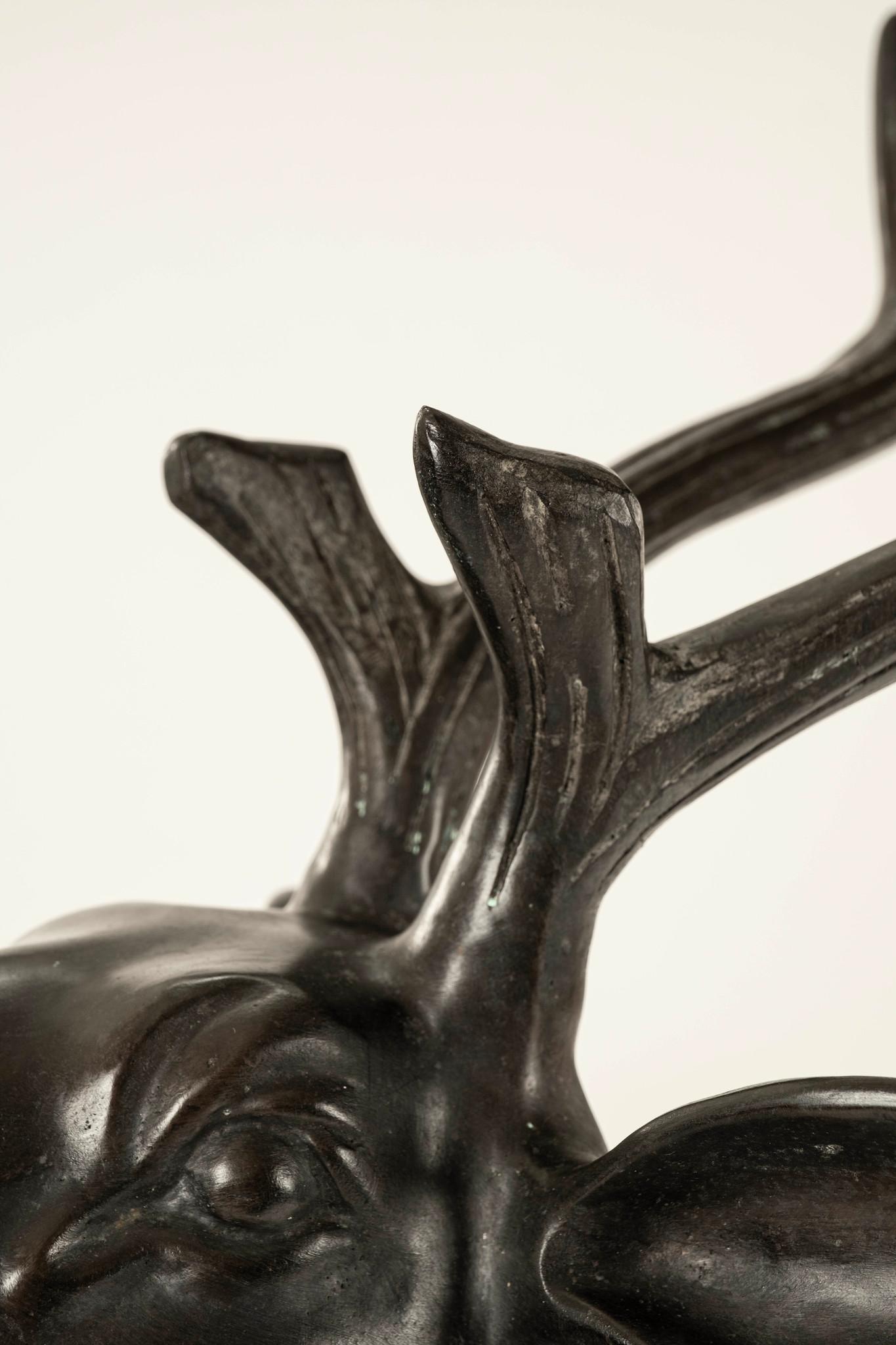 Pair Bronze Stag & Doe Statues For Sale 7