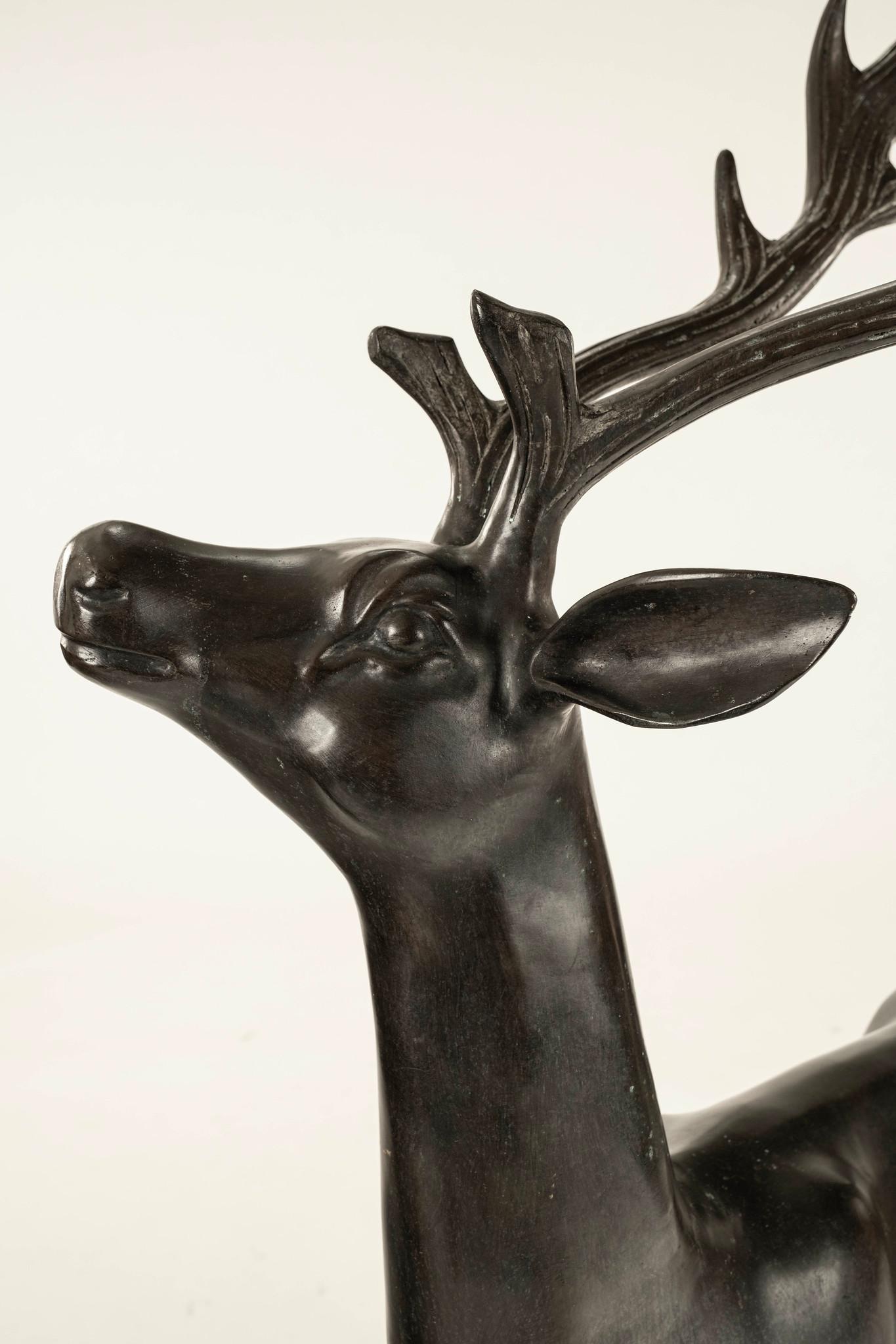 Pair Bronze Stag & Doe Statues For Sale 8