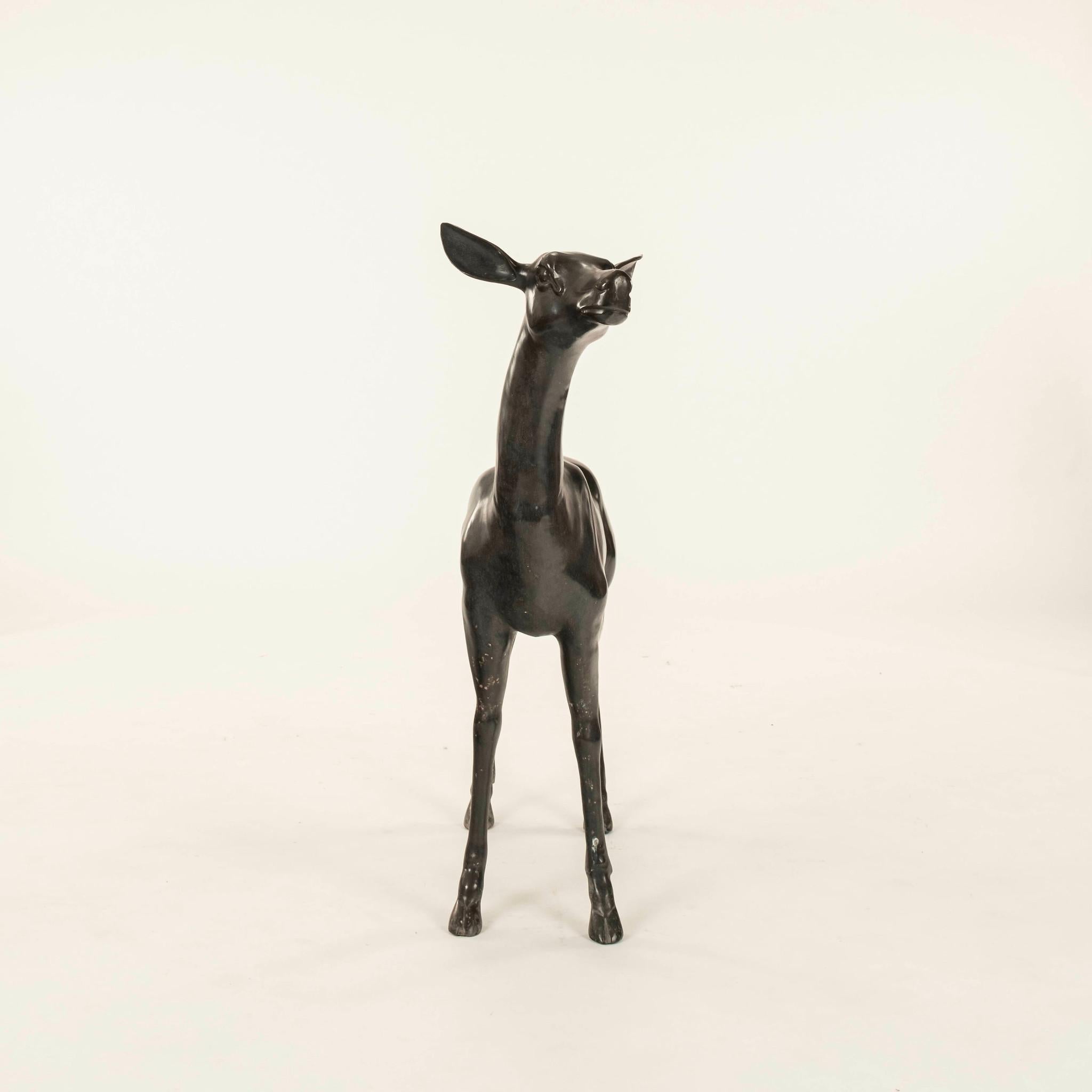 Pair Bronze Stag & Doe Statues For Sale 10