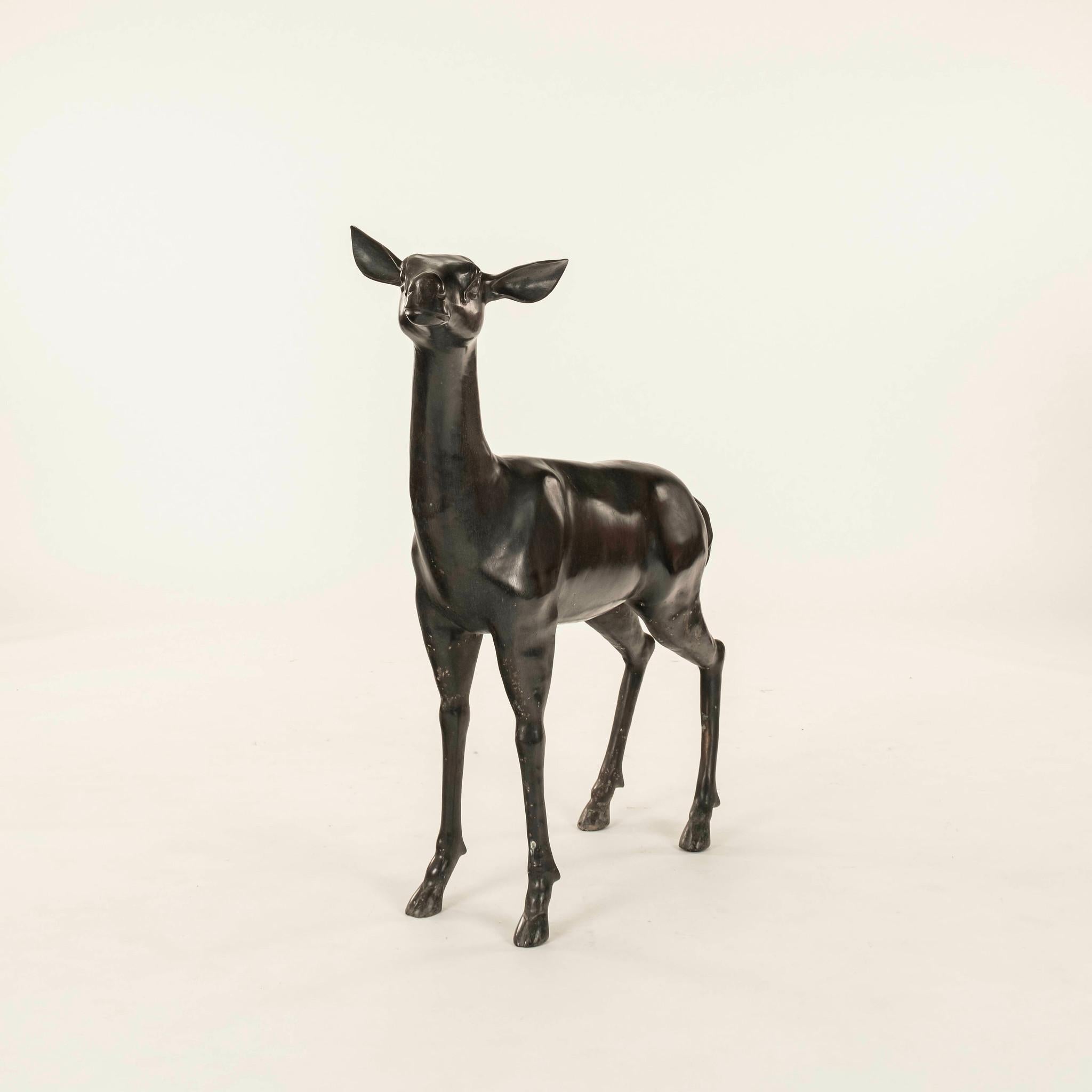 Pair Bronze Stag & Doe Statues For Sale 11
