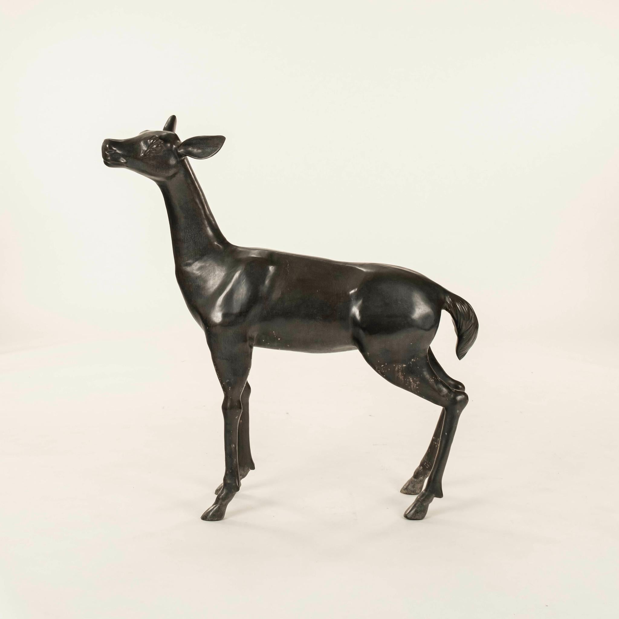 Pair Bronze Stag & Doe Statues For Sale 12