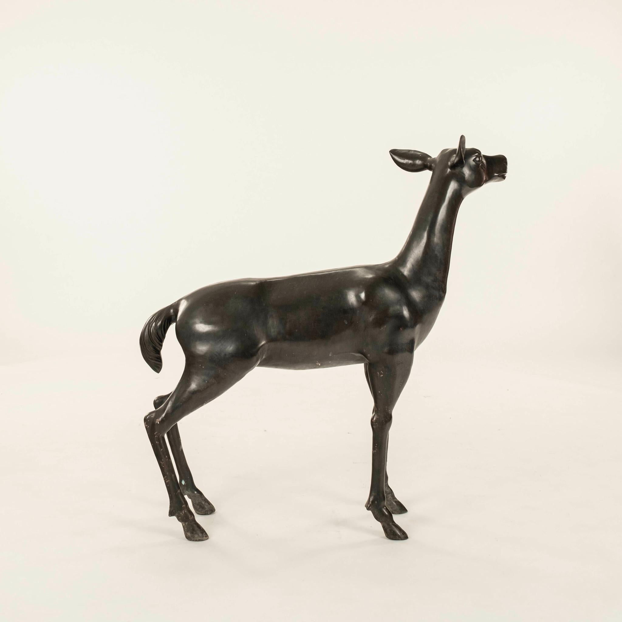 Pair Bronze Stag & Doe Statues For Sale 15