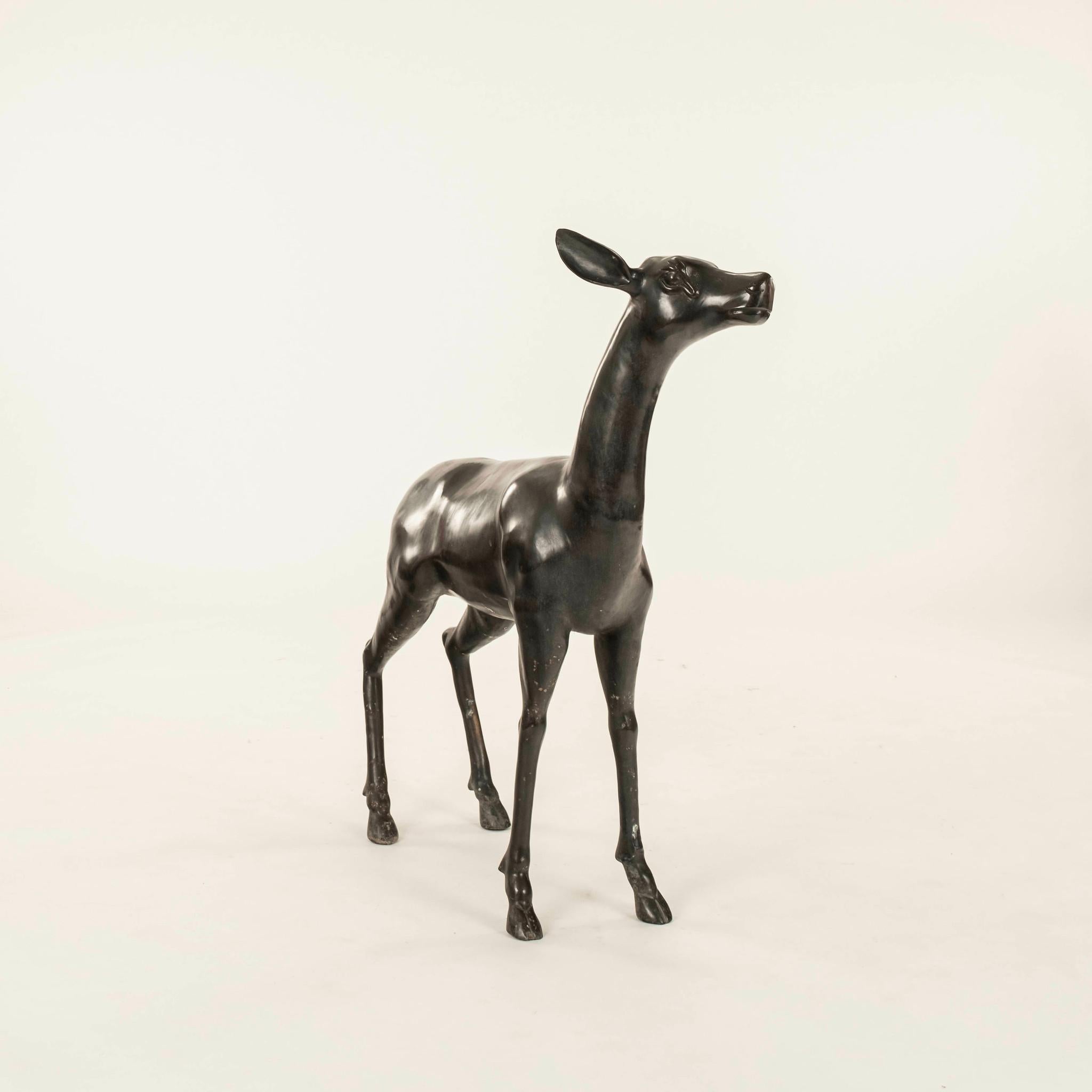 Pair Bronze Stag & Doe Statues For Sale 16